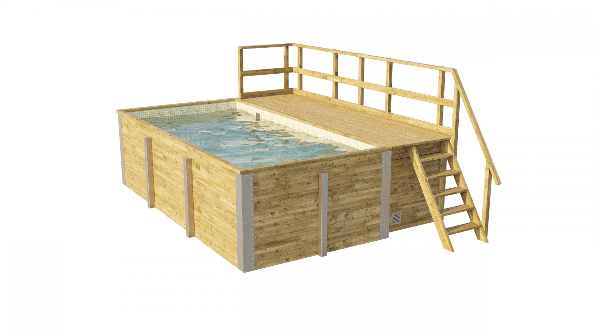 weka Massivholzpool 595 Gr. 1, Folie Sand/Mosaic, inkl. Technikraum/Sonnendeck und Sandfilteranlage, 6 Metallstützen
