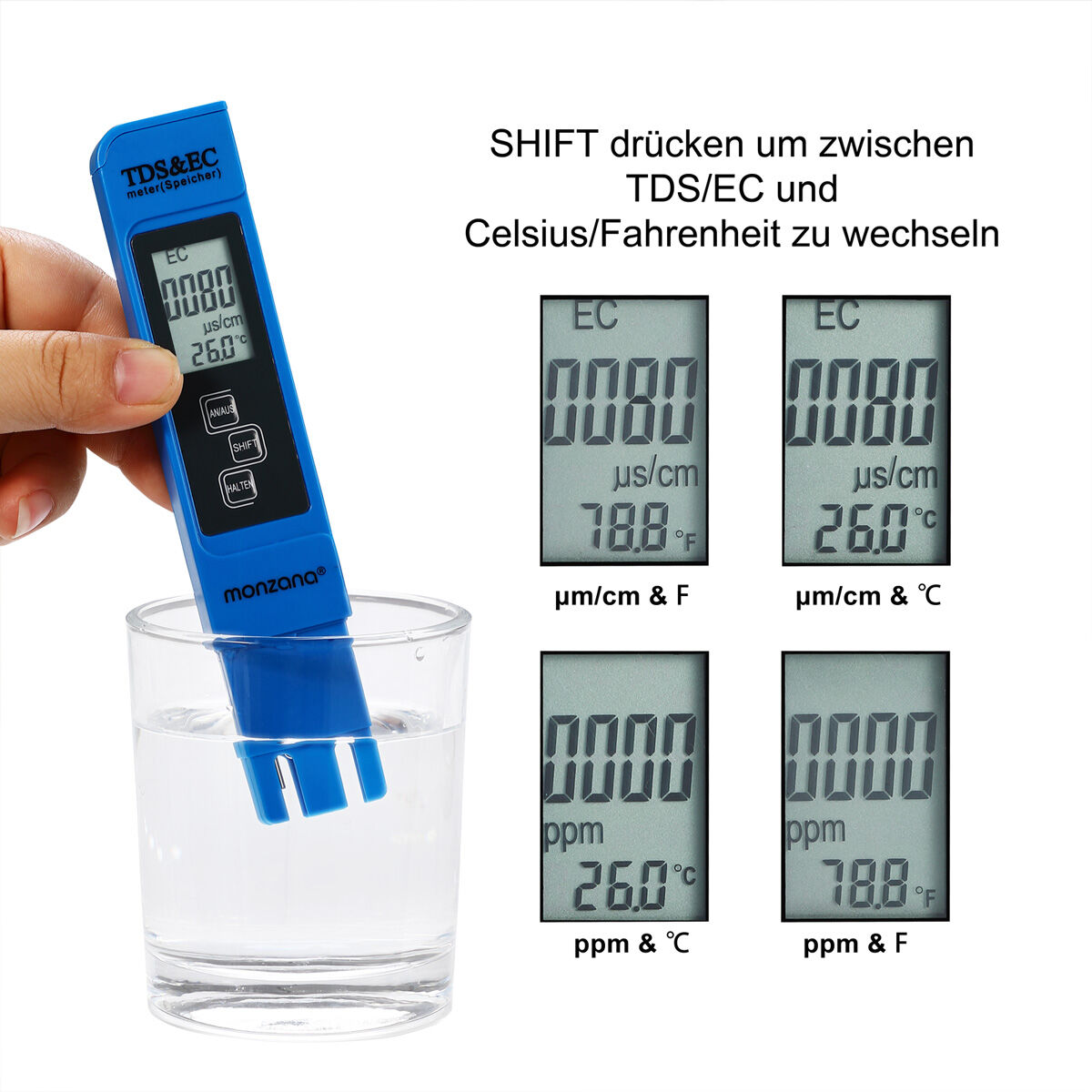 Digitaler Wassertester LCD Anzeige 3in1 TDS-, EC- und Temperaturmessgerät