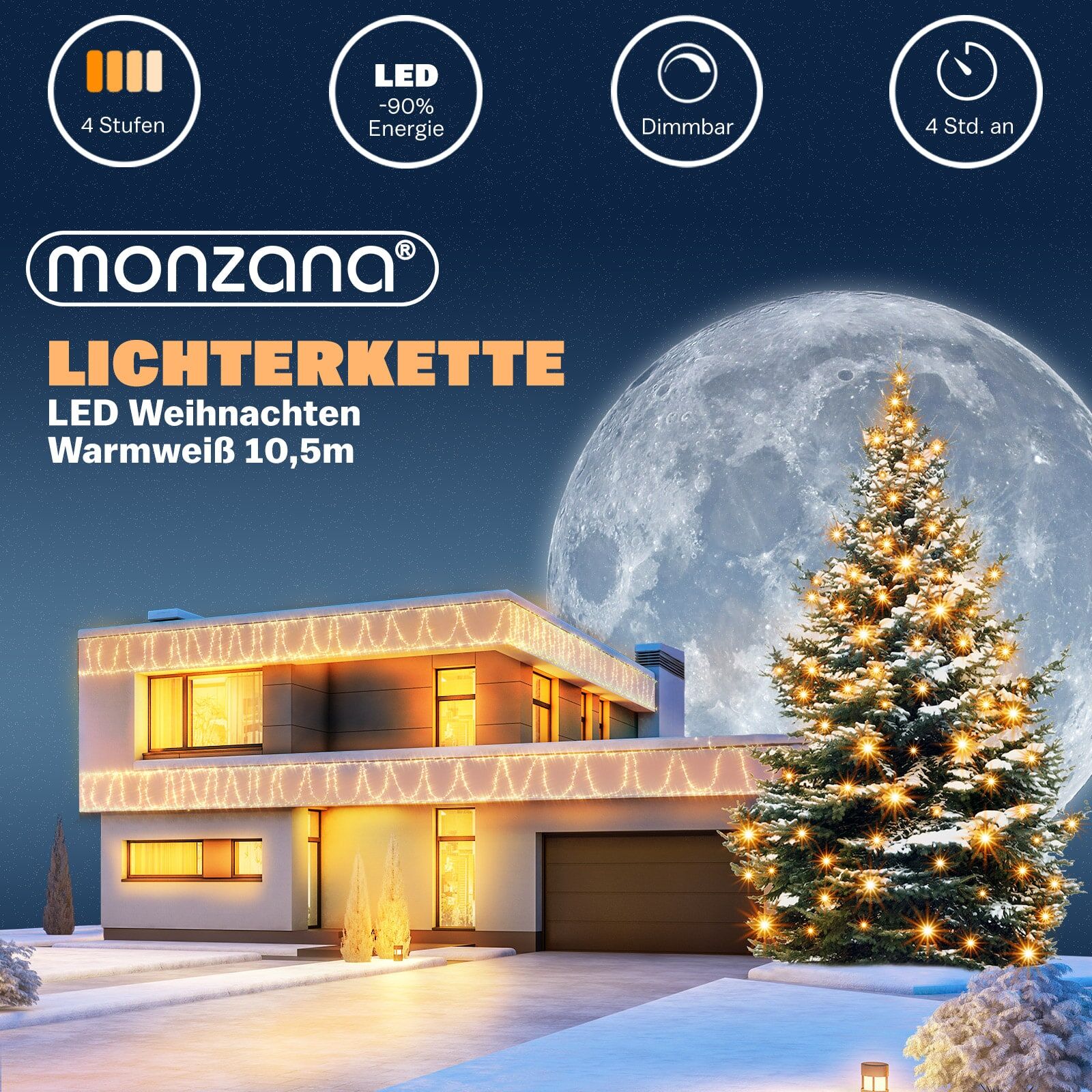 Lichterkette Warmweiß 10,5m Timer