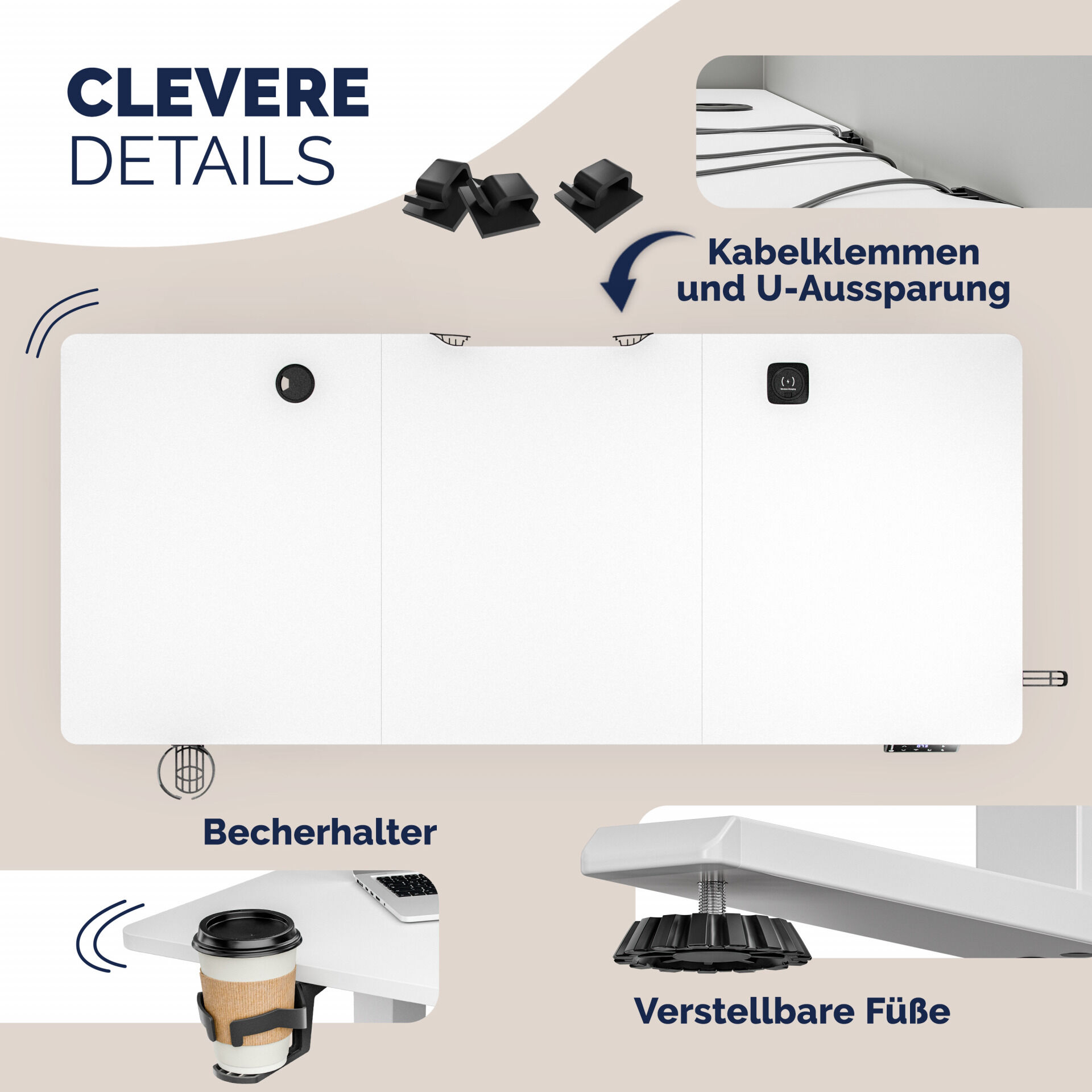 Höhenverstellbarer Schreibtisch Weiß 140x70x72-117cm