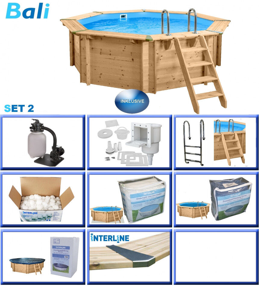 Interline Holzpool Bali Ø 355x116 cm, Basic Set