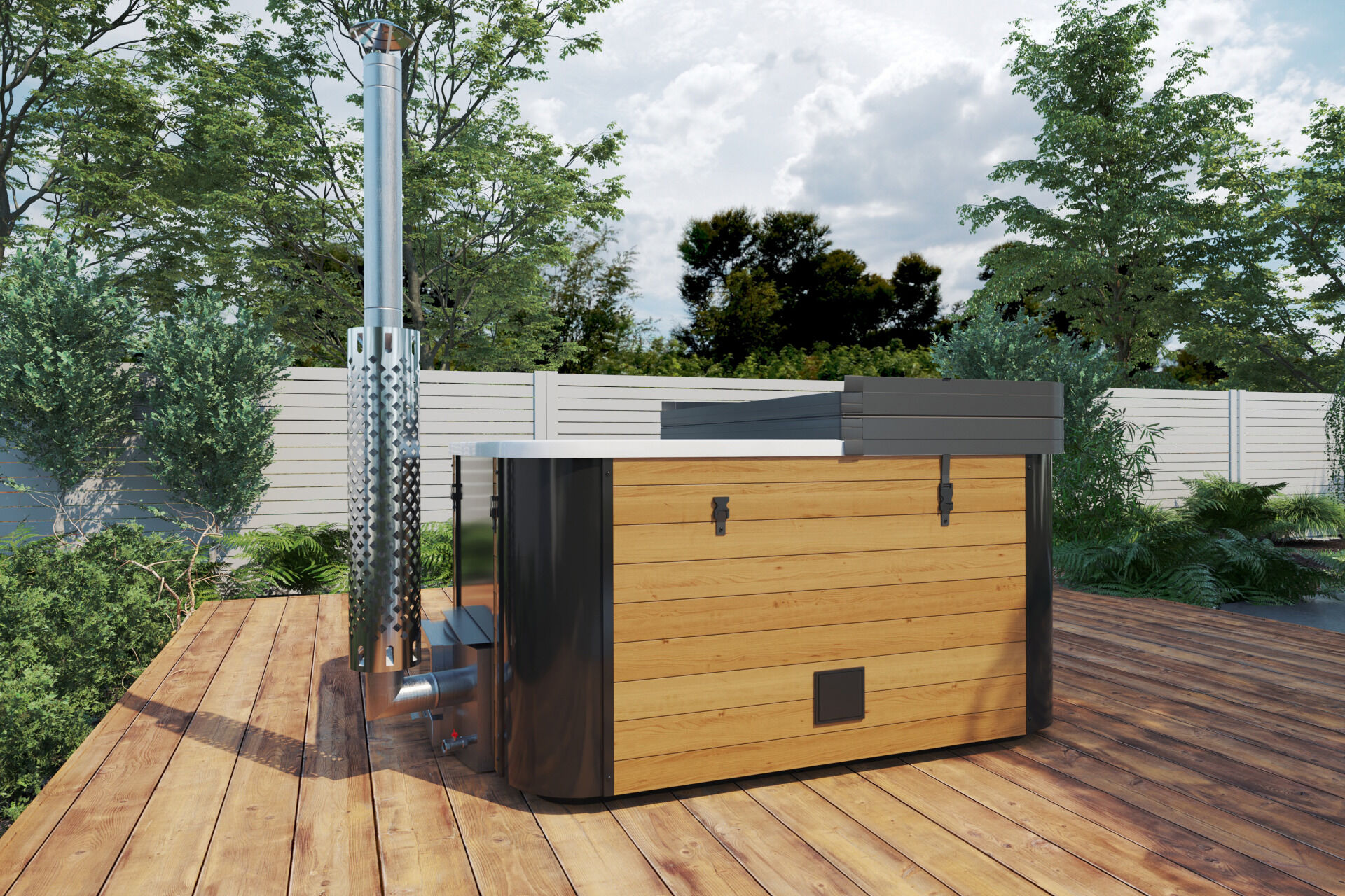 Badefass Topset mit Holzofen | Thermoholz | Acryl-Einsatz