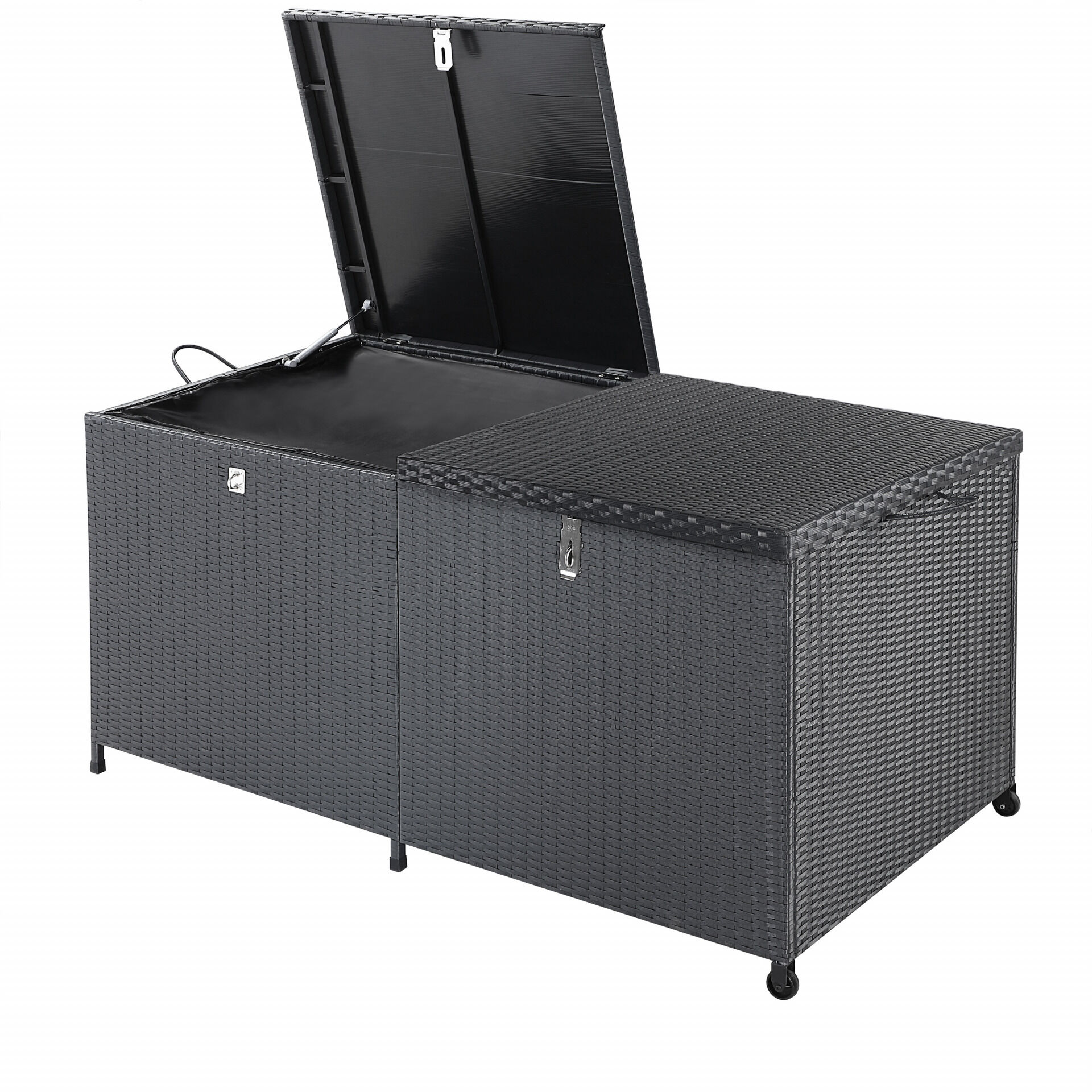 Gartenbox Polyrattan 625L wetterfest abschließbar mit Rollen