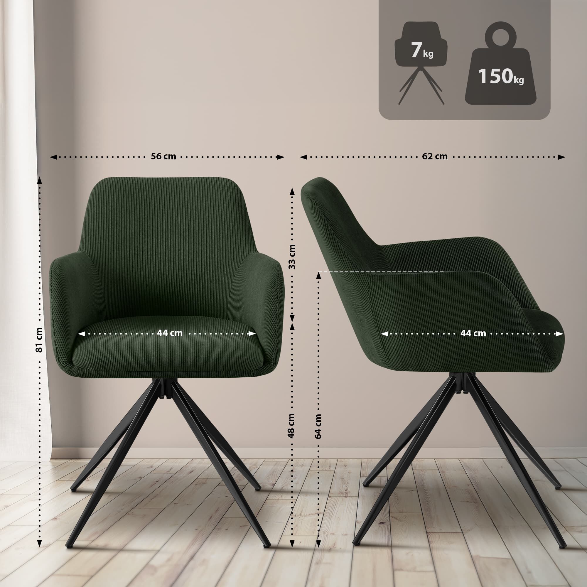 Esszimmerstuhl Olema Cord, grün