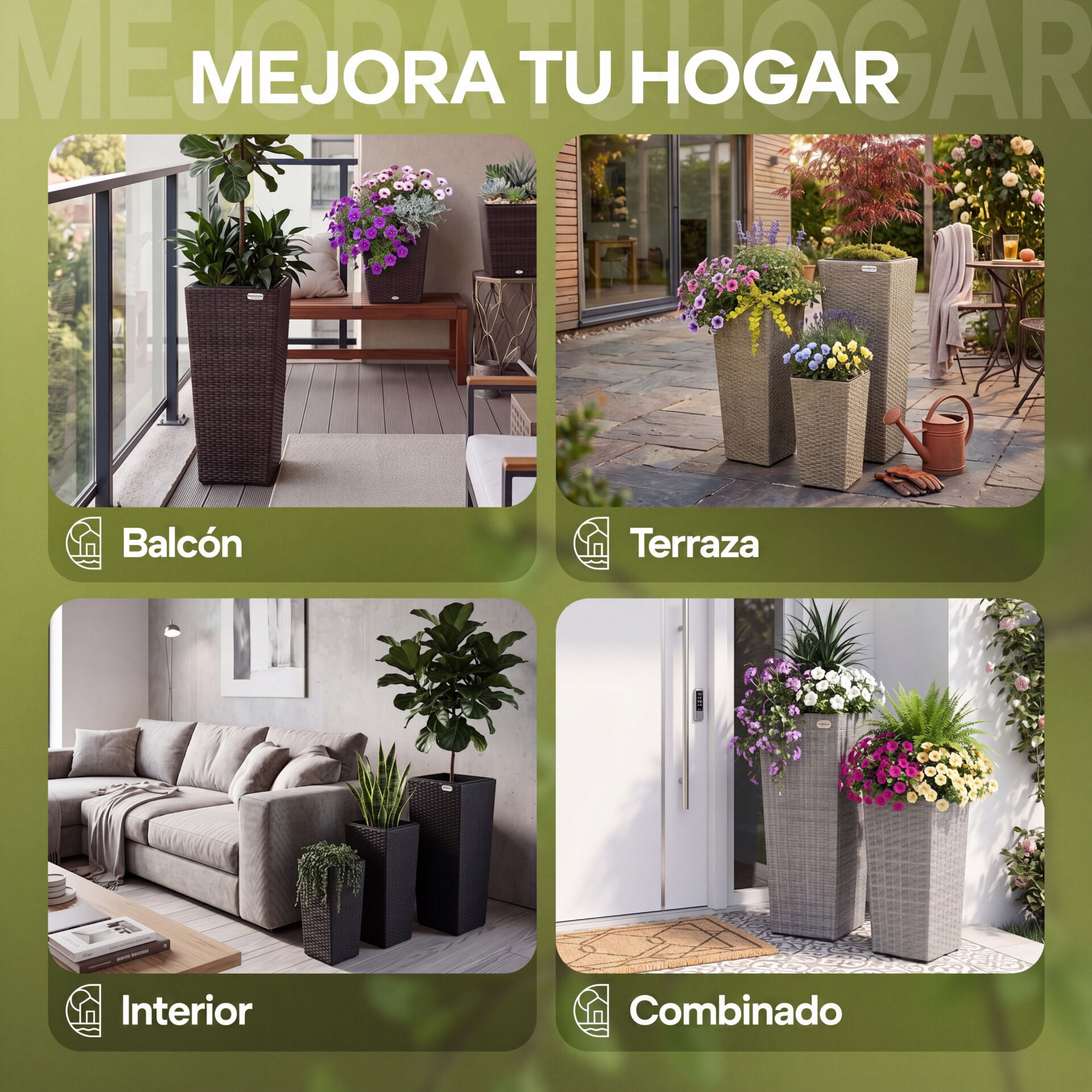 Polyrattan Blumentopf 3er-Set Creme