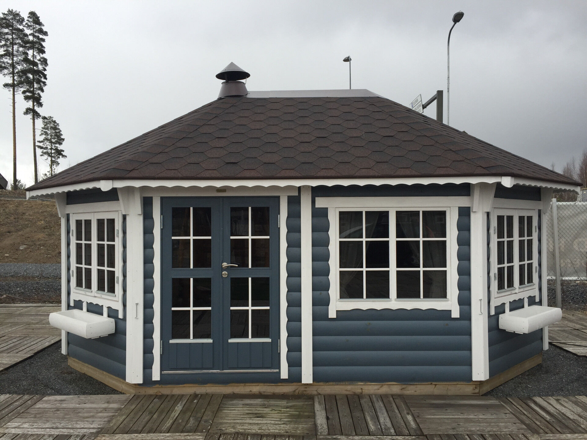 Grillpavillon Victoria Oval 18 m² blau Frontansicht