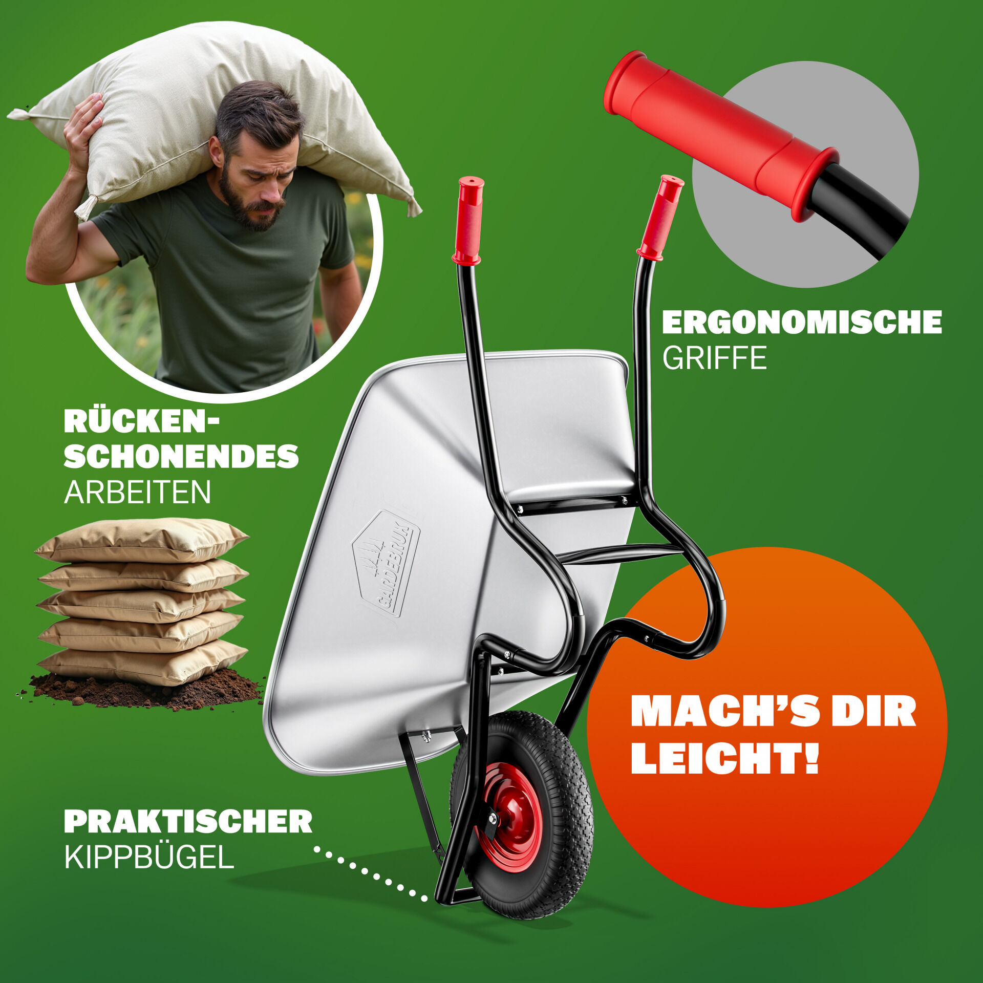 Schubkarre verzinkt 250kg Tragkraft 100L Luftreifen Ø39cm