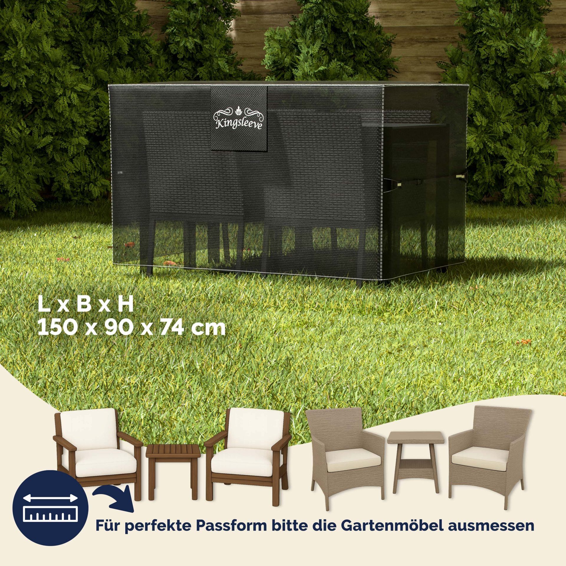 Abdeckplane Sitzgruppe Anthrazit 150x90x74cm 9100mm Wassersäule