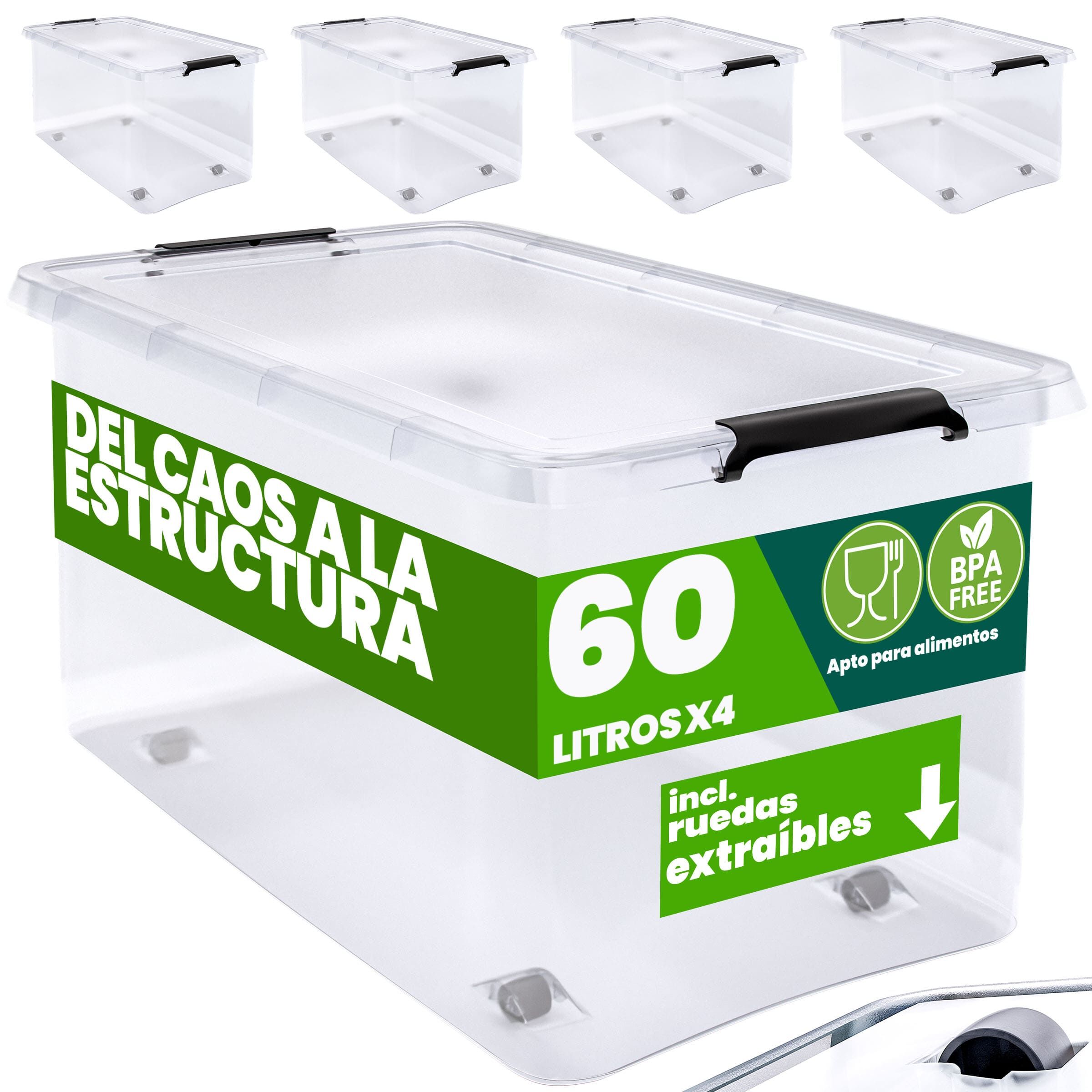 Aufbewahrungsbox 4er-Set Transparent 60x40x35cm 60L stapelbar