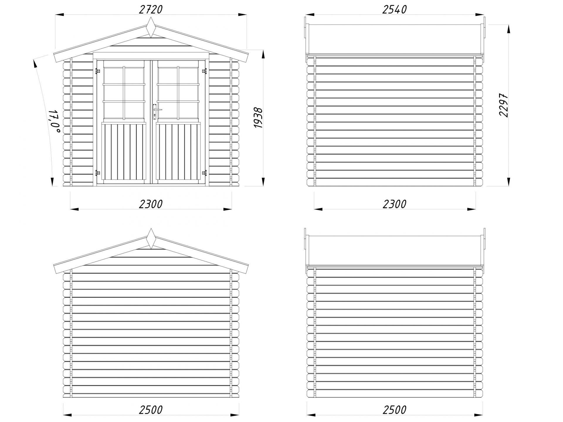 Gartenhaus Holz 2,3x2,3m Aktion 74