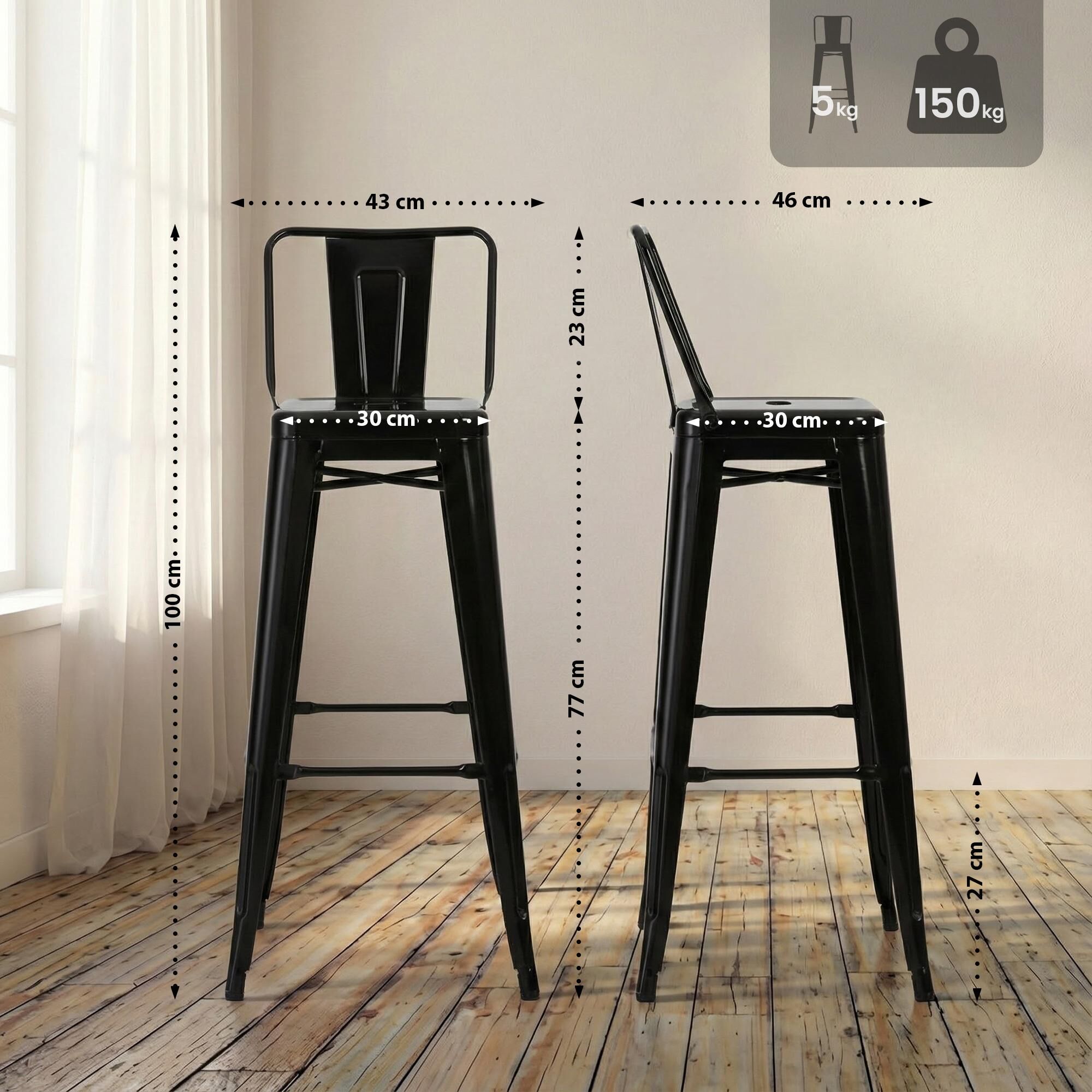 4er Set Barhocker Mason, schwarz