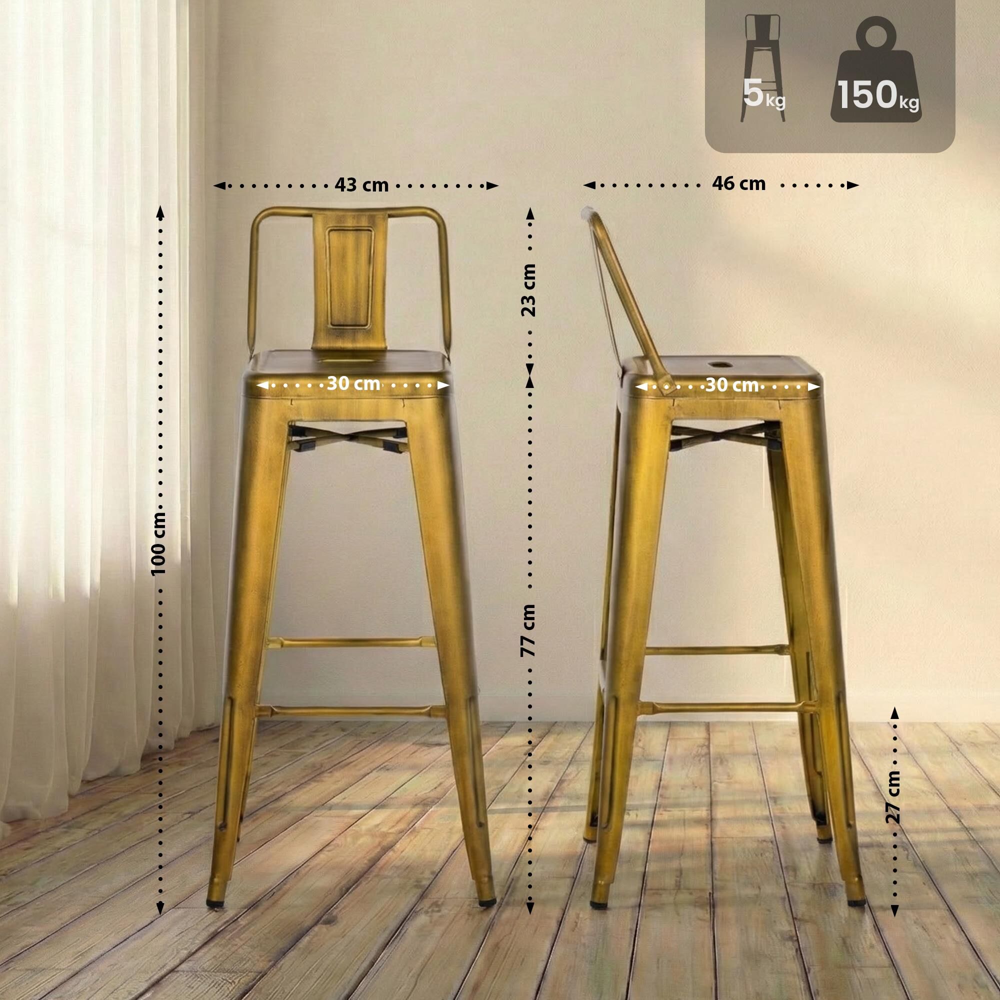 4er Set Barhocker Mason, gold