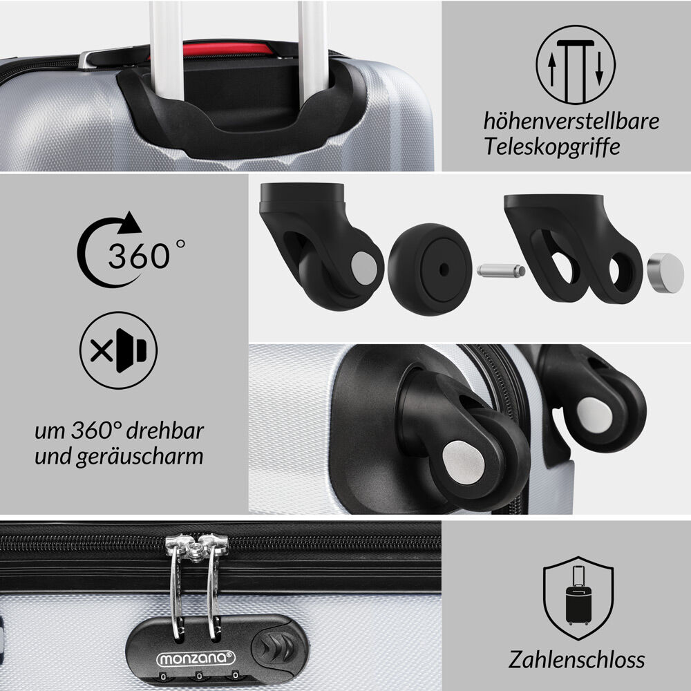 Hartschalenkoffer XL Rollen 360º Reisekoffer 90L Silber ABS