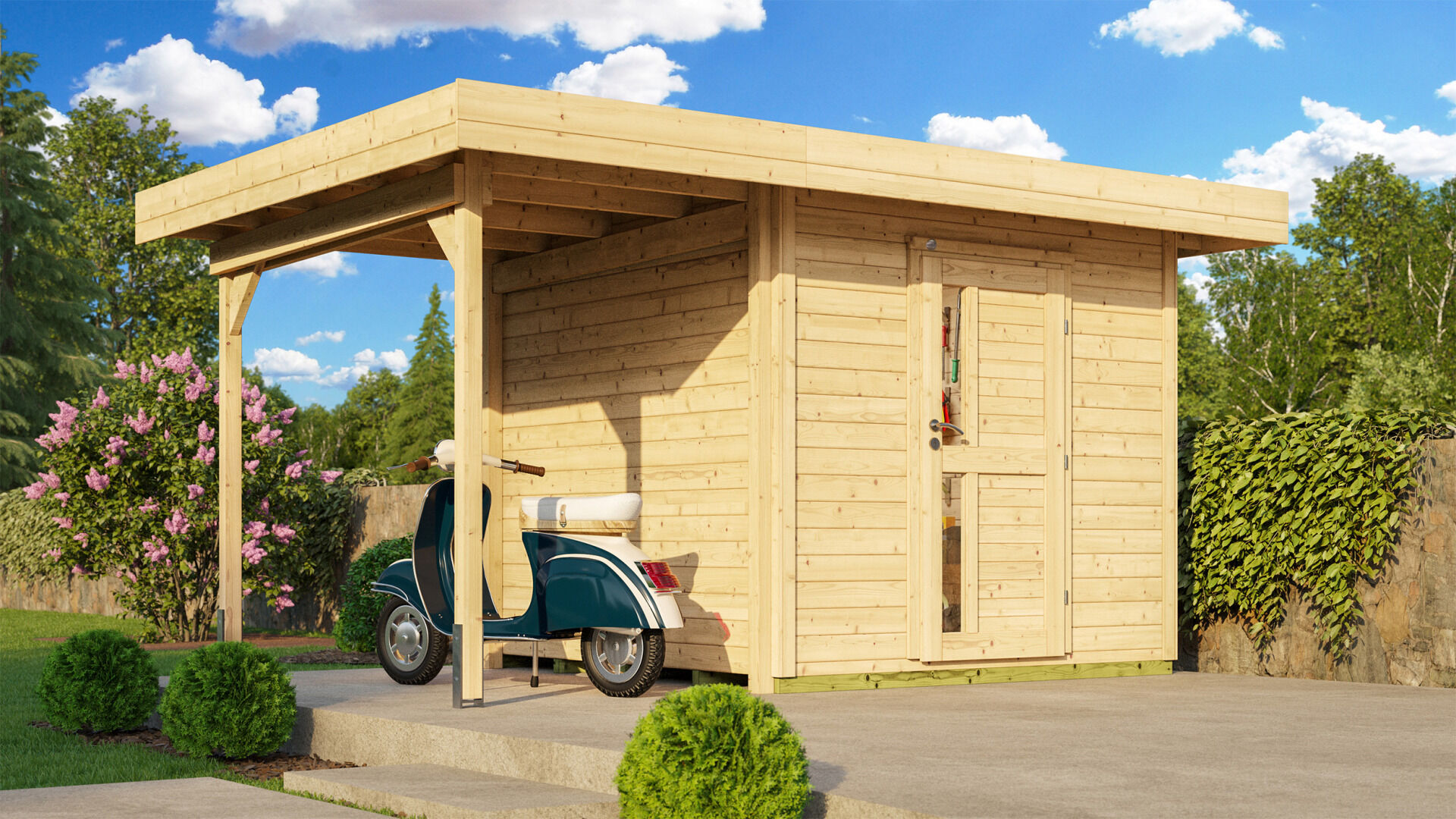 weka Design-Gartenhaus 172 A 4,3x3,1m, Naturbelassen, Premium Dachbahn selbstklebend