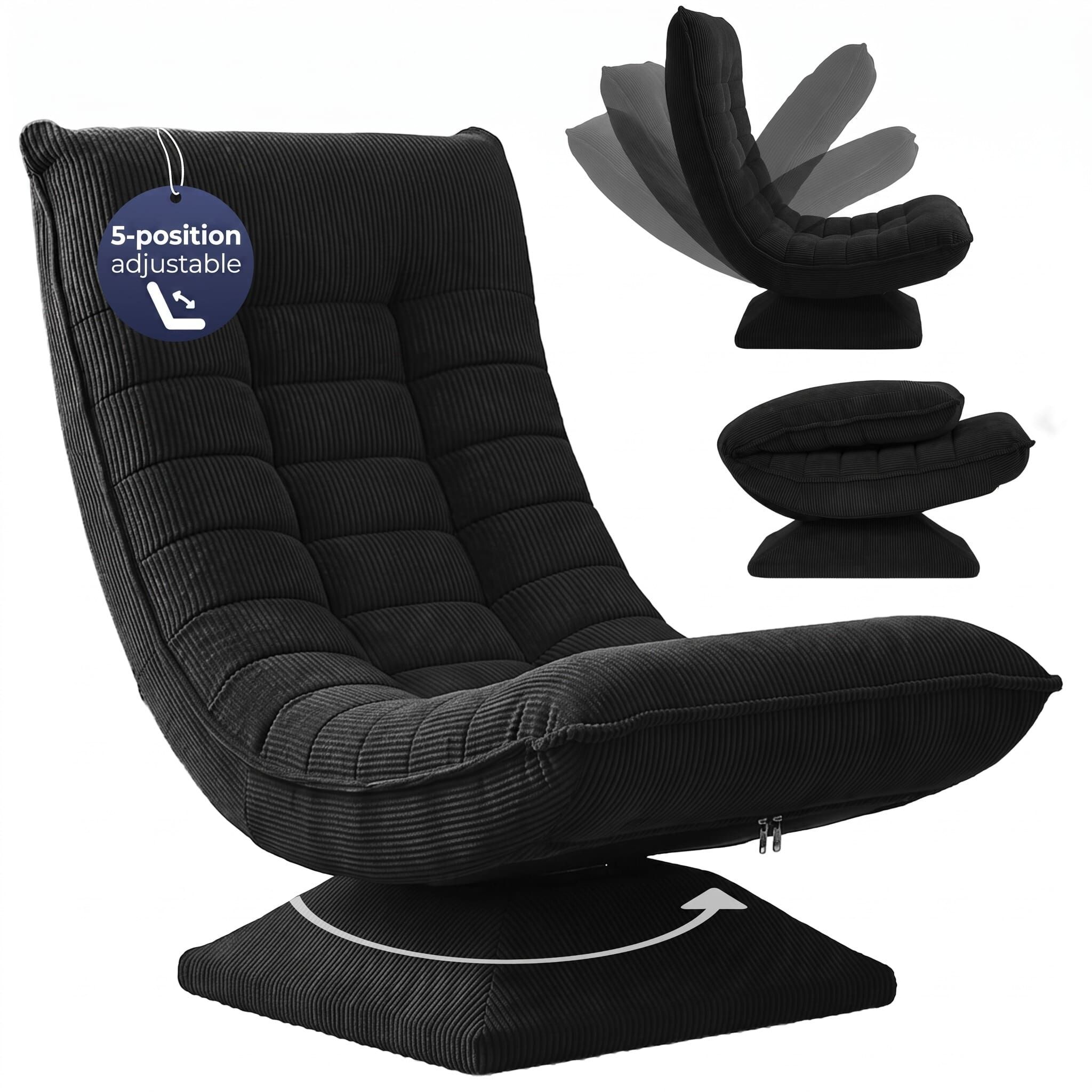 Sessel Aberdeen Schwarz Cord 5fach verstellbar 360 Grad drehbar klappbar