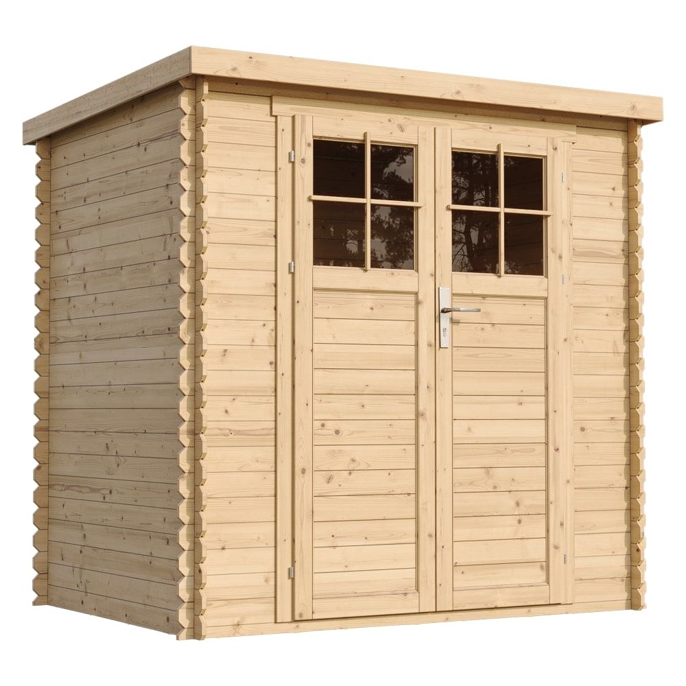 Gartenhaus Benno M311F frontale und seitliche Ansicht links