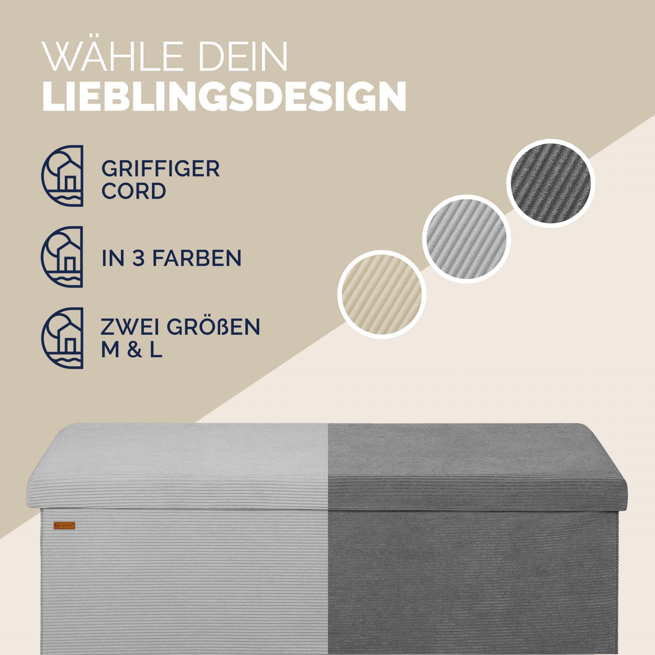 Sitzbank Grau Cord 114x38x38cm MDF faltbar