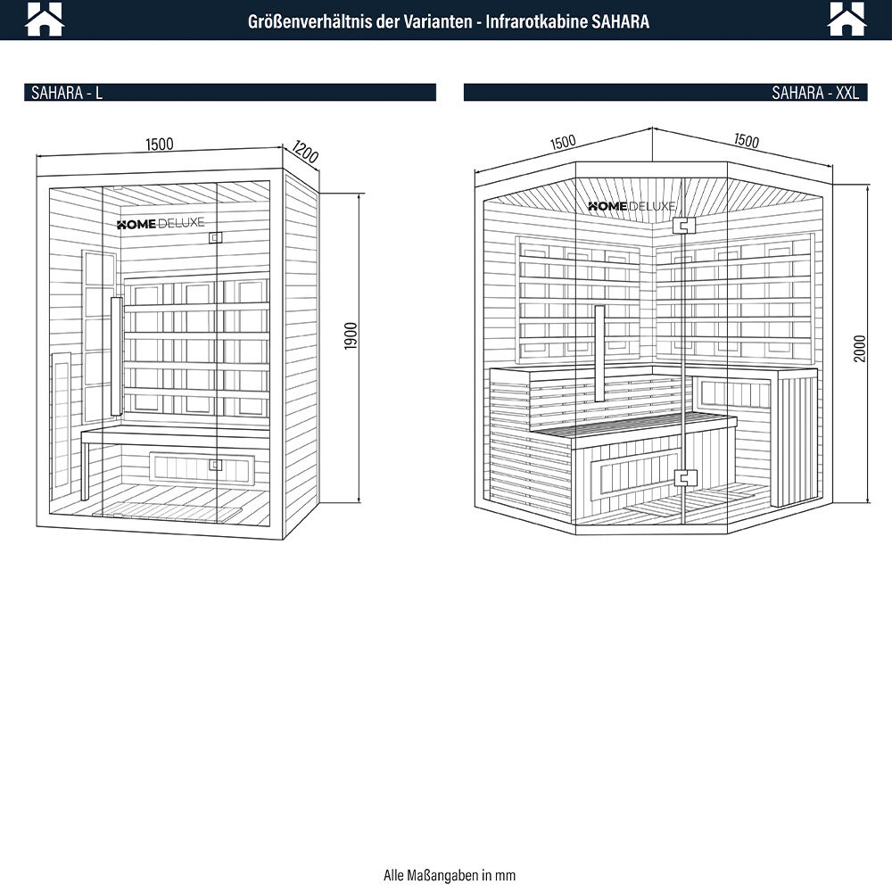 Infrarotkabine mit Vollspektrumstrahler SAHARA L - 150 x 120 cm für 3 Personen