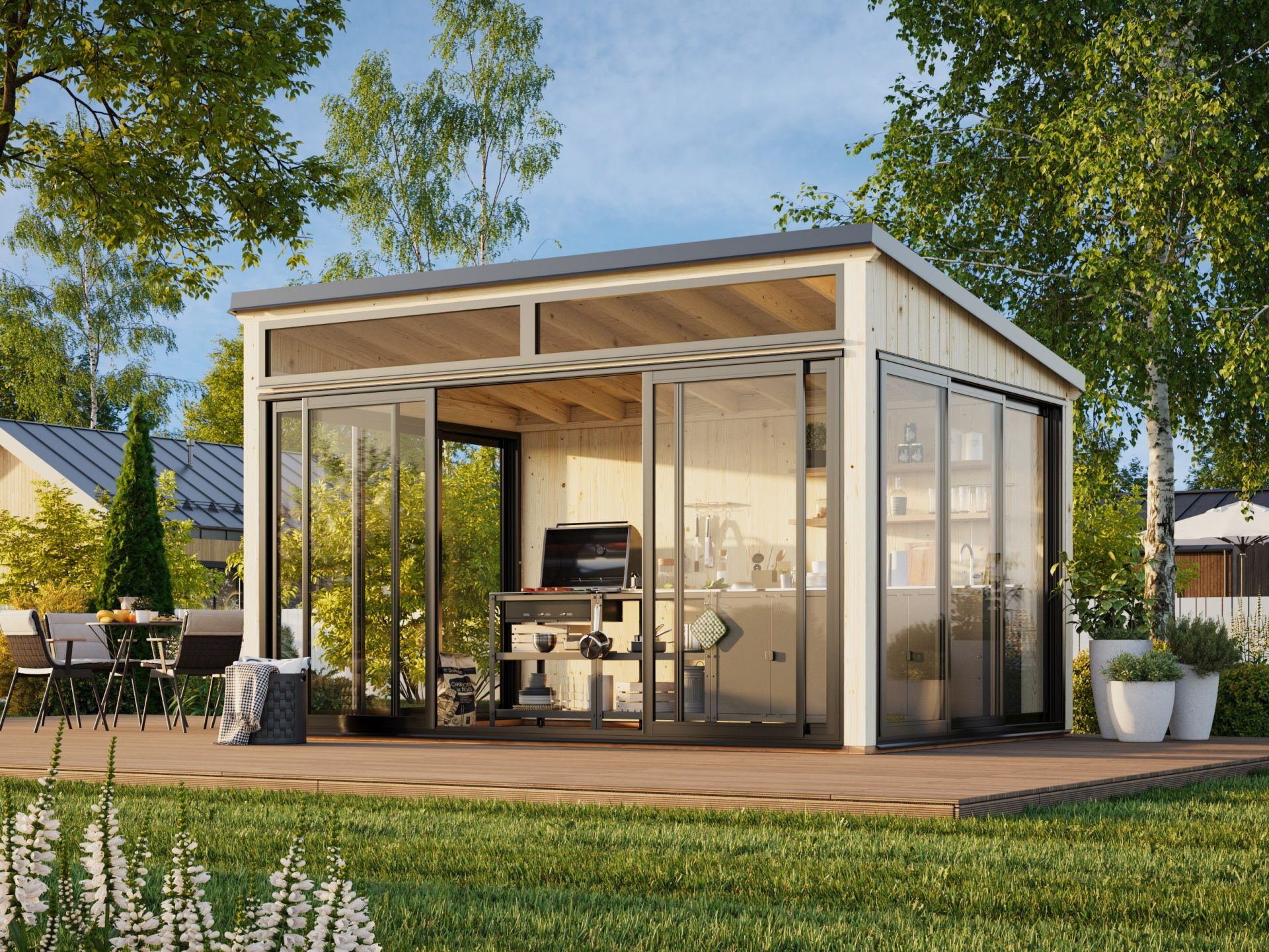 Palmako Modernes Gartenhaus Saga 11,6 m² Slide Plus