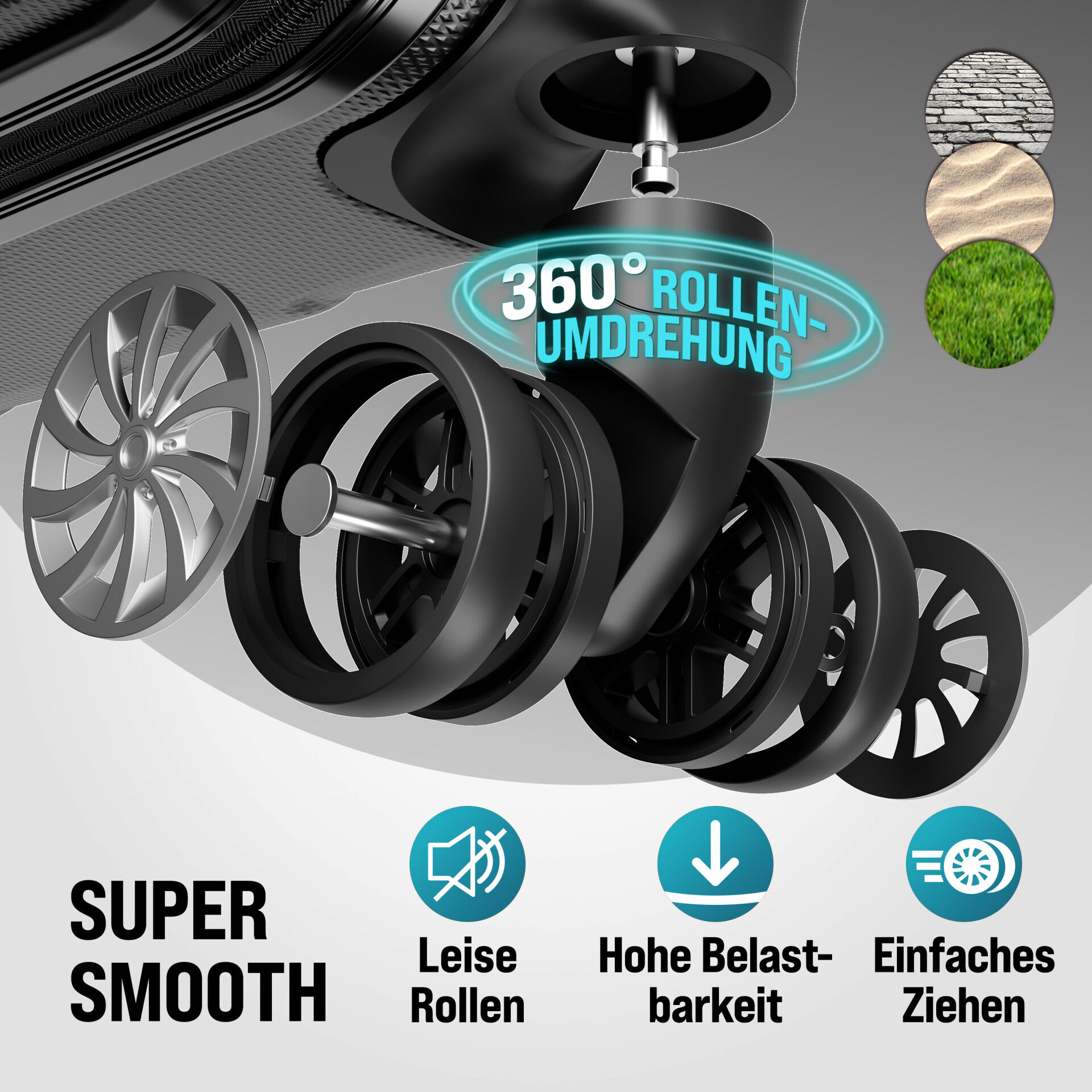 Hartschalenkoffer Set 3-tlg mit Zubehör Rollen 360º Schwarz ABS
