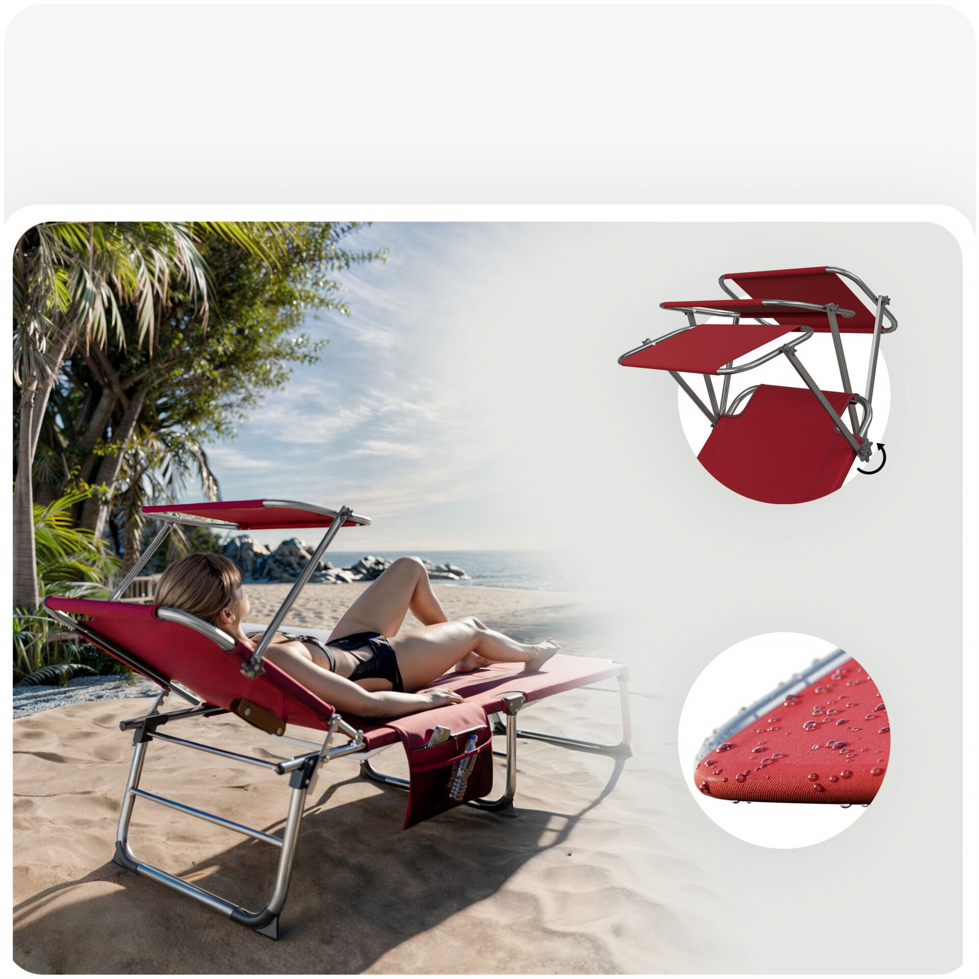 Gartenliege Ibiza Rubinrot 190x59x29cm Alu Sonnendach