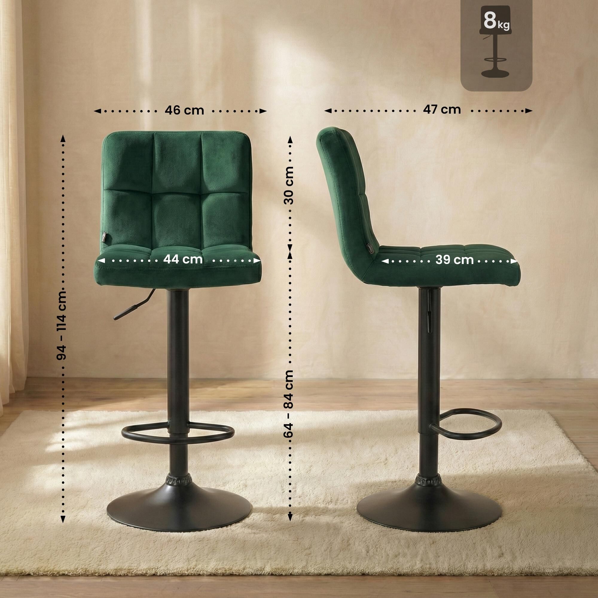 Barhocker Peru Samt schwarz, grün