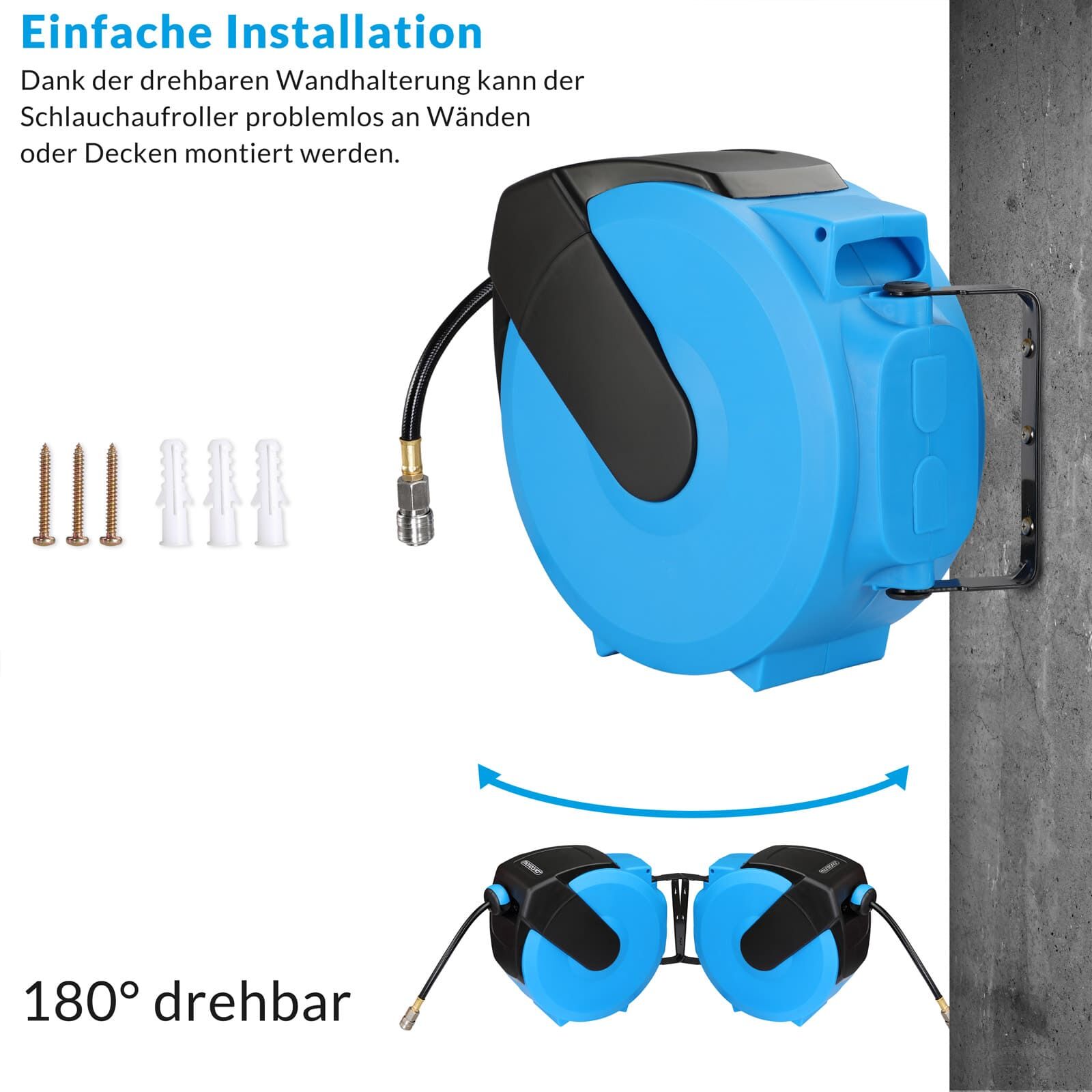 Druckluftschlauch Aufroller 20m Schnellkupplung 1/4"