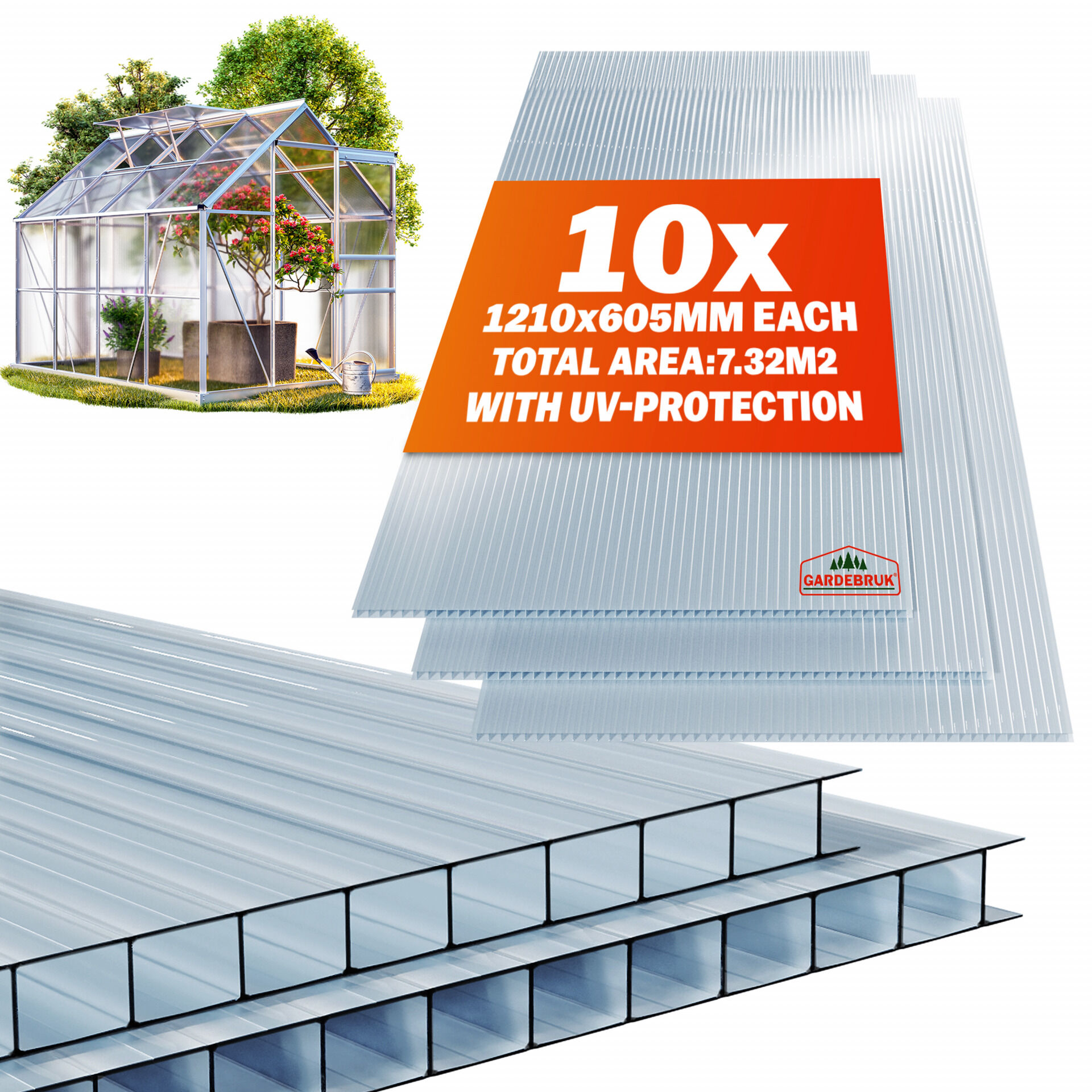 Doppelstegplatten 10er-Set 6mm transparent 7m² UV-beständig bruchfest