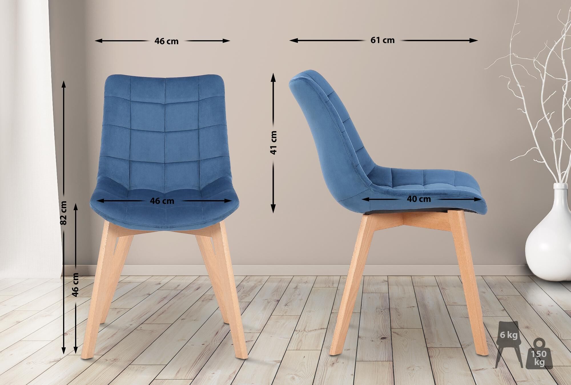 Esszimmerstuhl Passaic Samt, blau