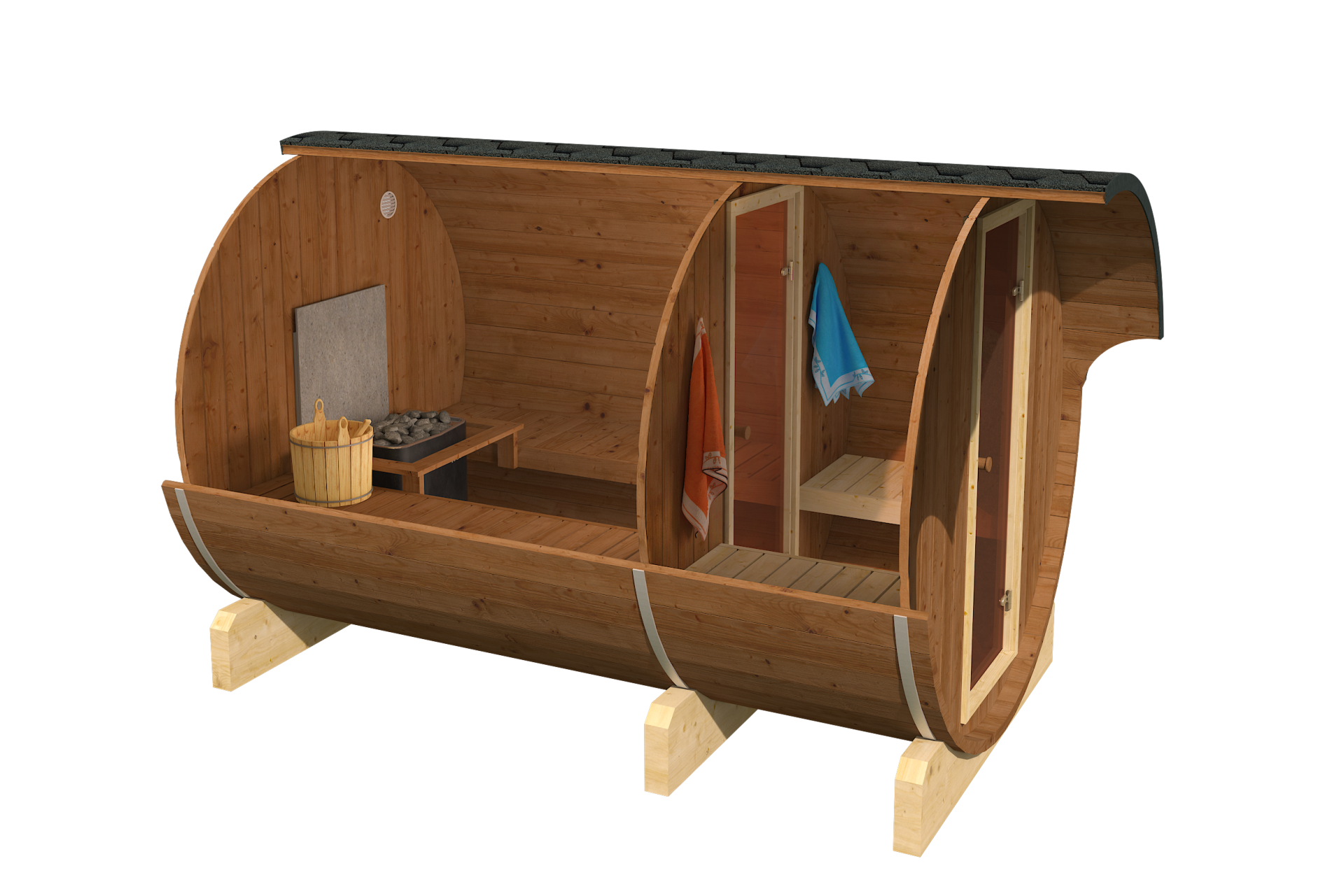 SPANOVA Fasssauna Kari – 330 cm mit Vorraum, Fichte