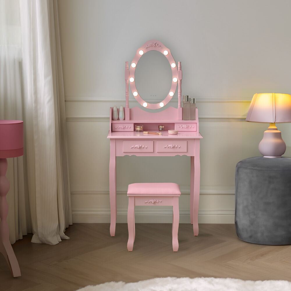 Schminktisch mit Spiegel und LED-Beleuchtung ROSY Rosa