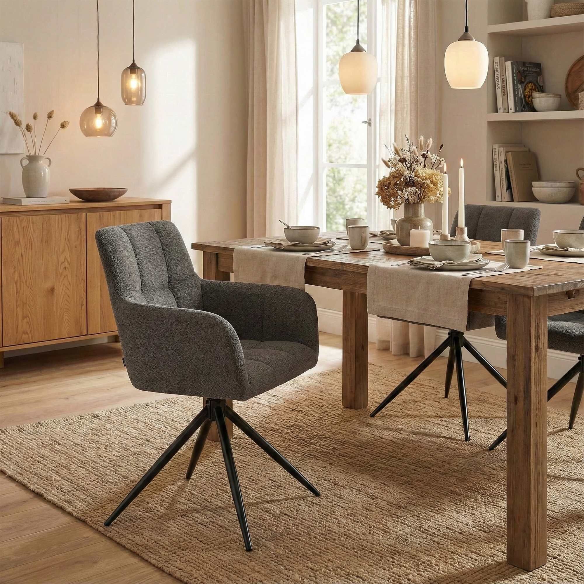 2er Set Esszimmerstuhl Jonah Stoff, dunkelgrau