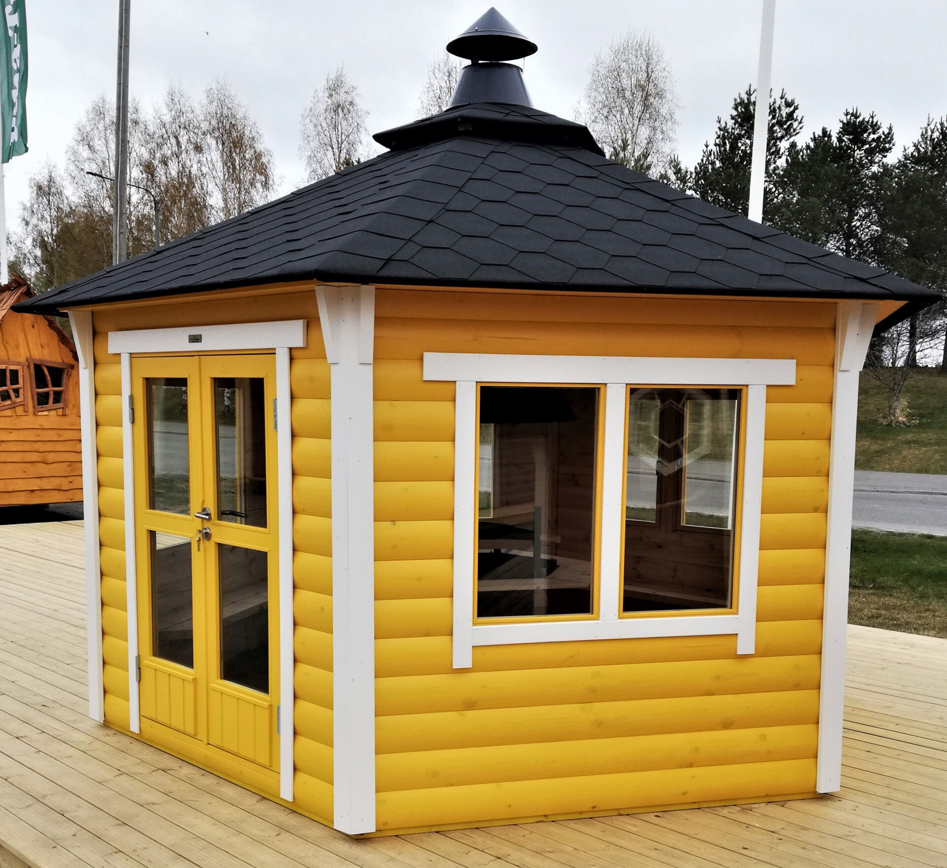 Grillpavillon Victoria 6,5 m² gelb Seitenansicht