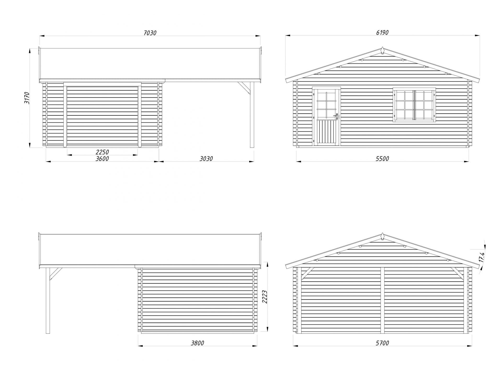 Palmako Holzgarage Roger 19,0+16,2 m2 ohne Tor