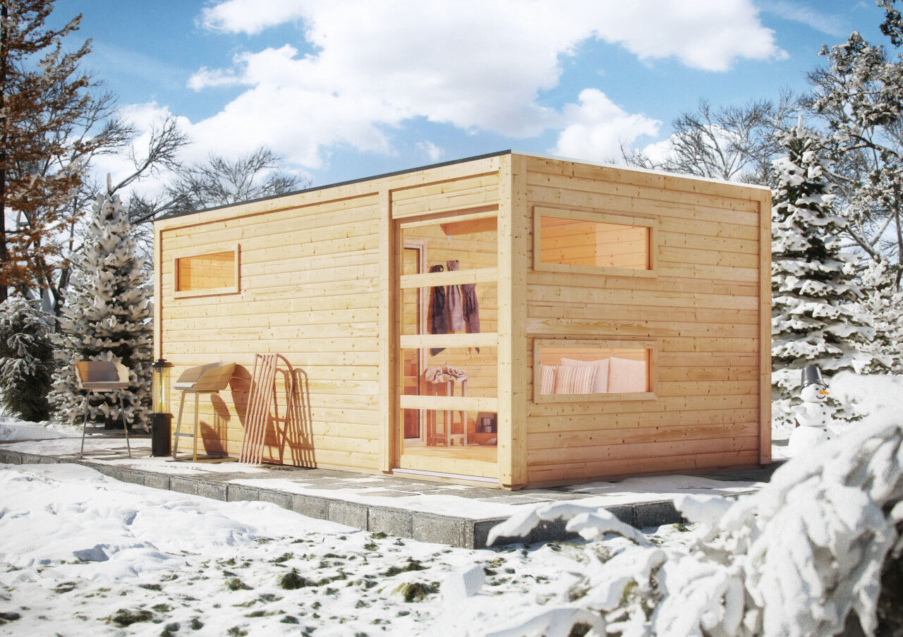 Saunahaus Hygge SET naturbelassen mit Ofen 9 KW ext. Strg easy
