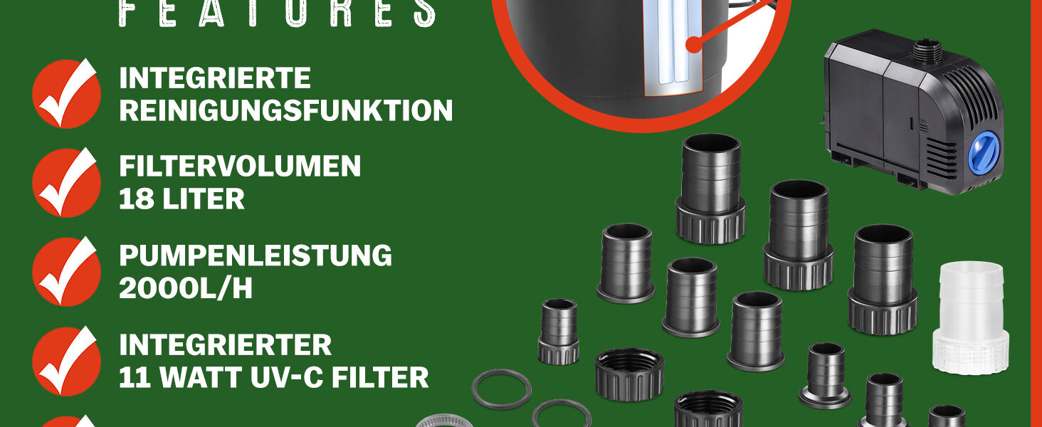 Teichdruckfilter Komplettset 2000L/h