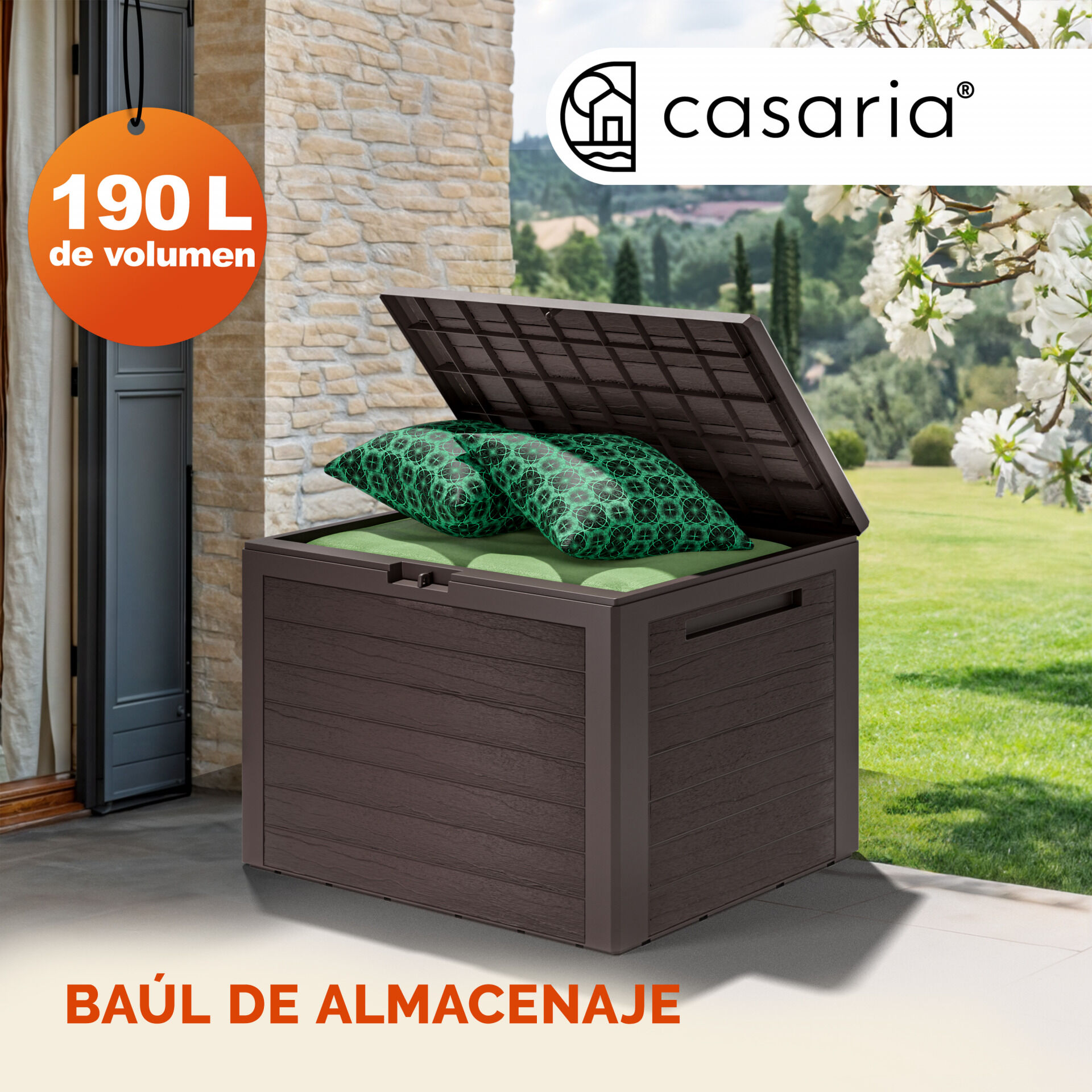 Gartenbox Lille 190L Braun in Holzoptik wetterfest abschließbar
