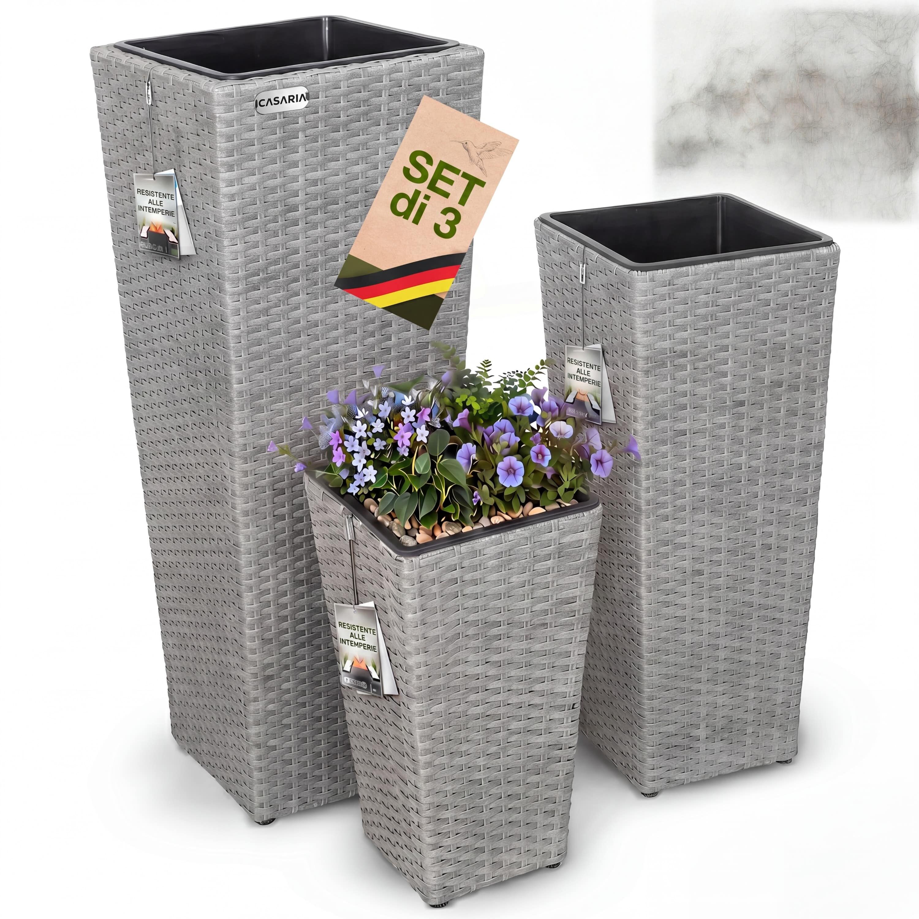 Polyrattan Blumentopf 3er-Set Grau