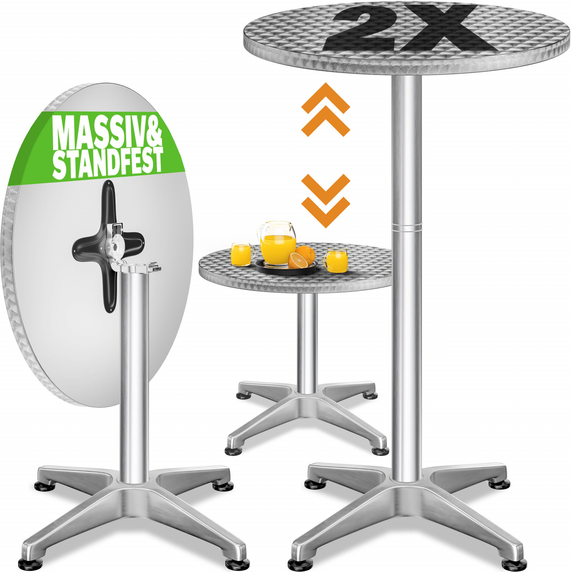 Stehtisch 2er-Set Ø60cm Alu klappbar höhenverstellbar Silber