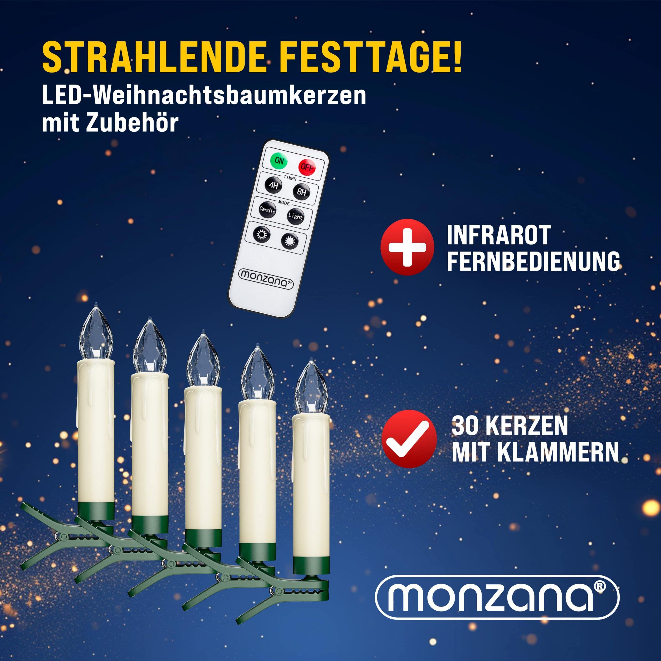 Kabellose Weihnachtsbaumkerzen LED 30er-Set Warmweiß mit Timer + Fernbedienung