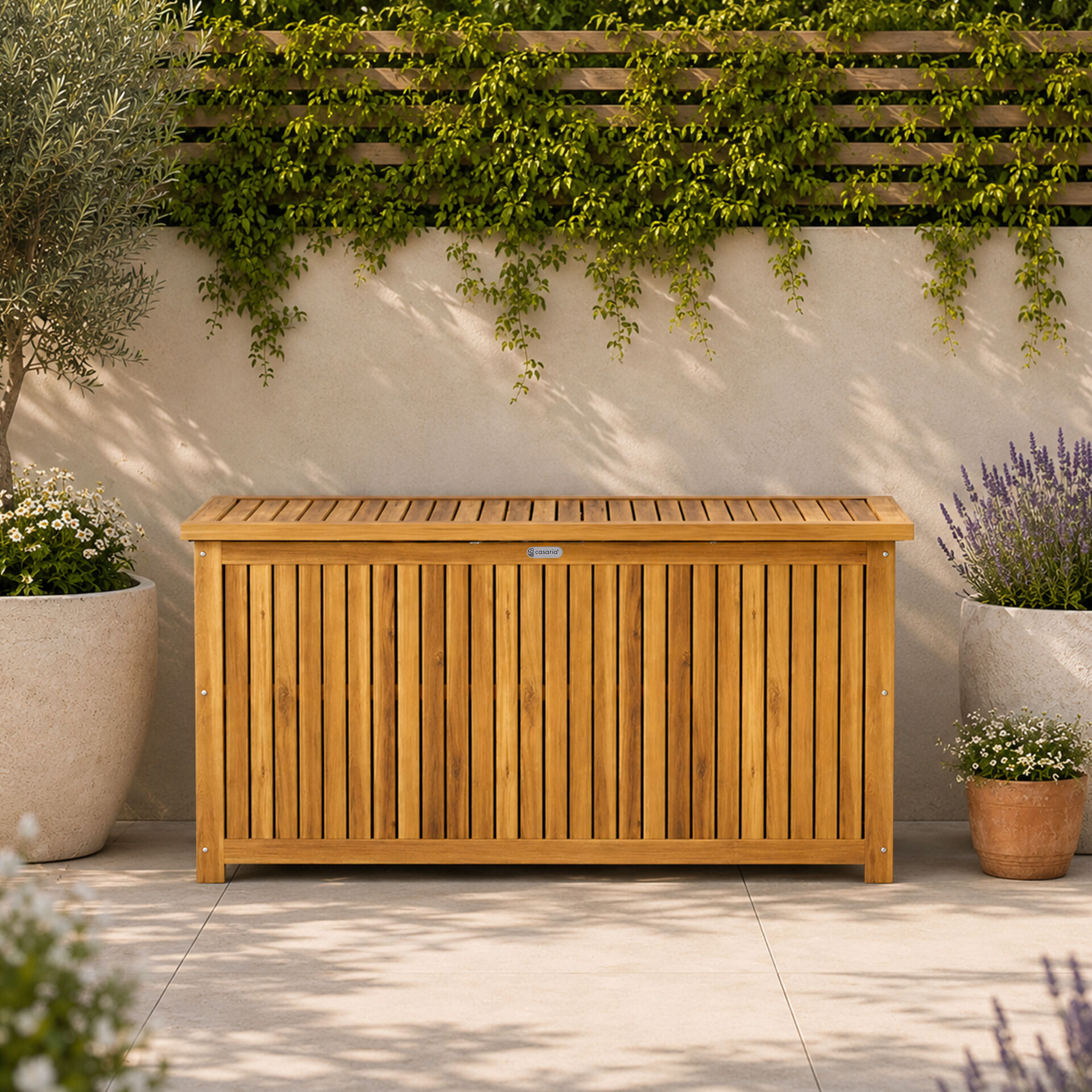 Gartenbox Akazienholz 115x50x59cm mit Innenplane wetterfest 205L