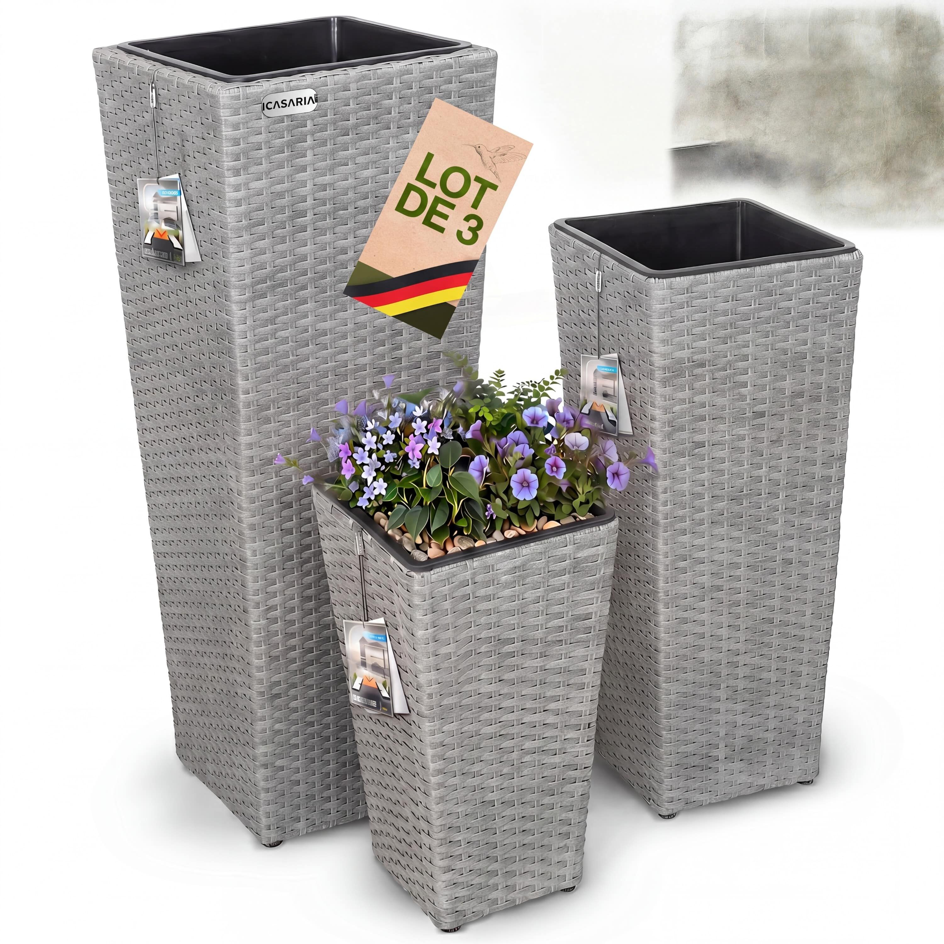 Polyrattan Blumentopf 3er-Set Grau