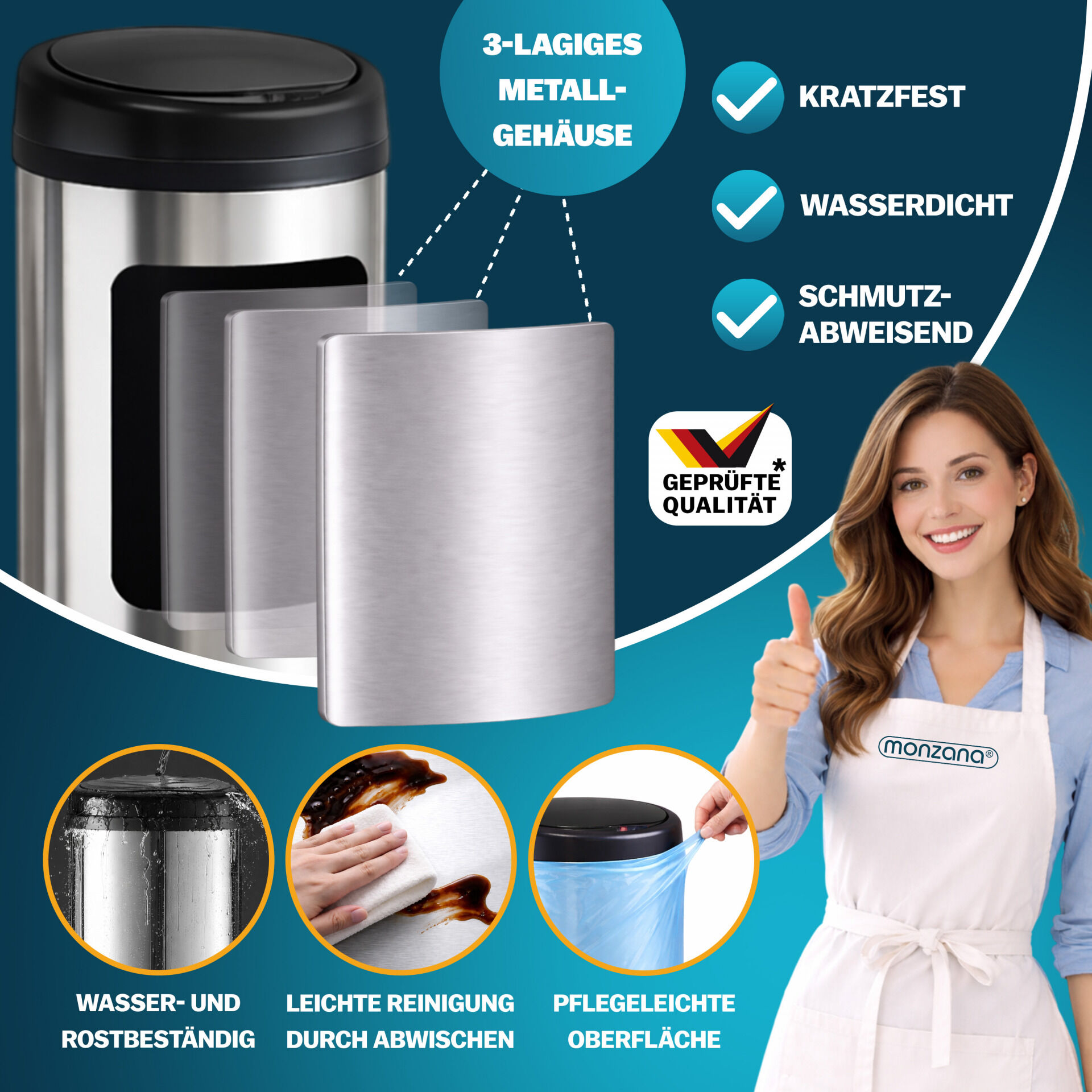 Sensor Mülleimer Silber Edelstahl 50L