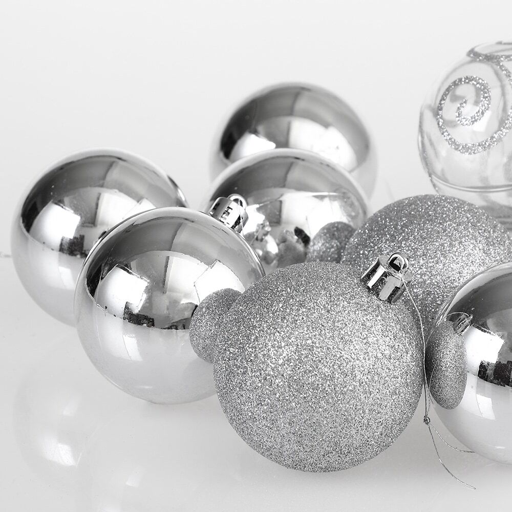 Weihnachtskugeln Silber 102-tlg in matt glänzend + glitzernd
