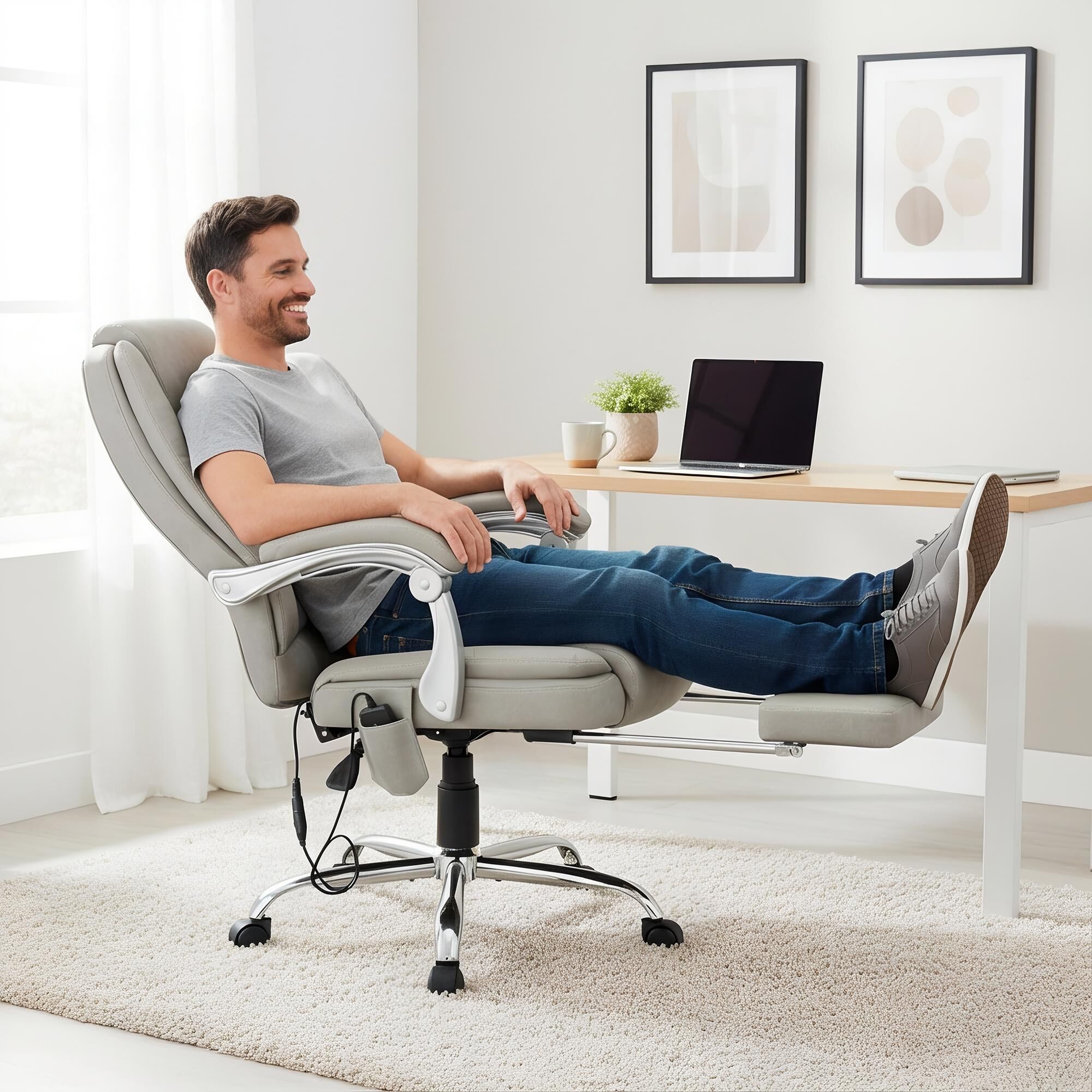 ML-Design Massage Gaming Stuhl Schwarz-Grau Kunstleder, Ergonomischer ML-Design Massage Gaming Stuhl Schwarz-Grau Kunstleder, Ergonomischer