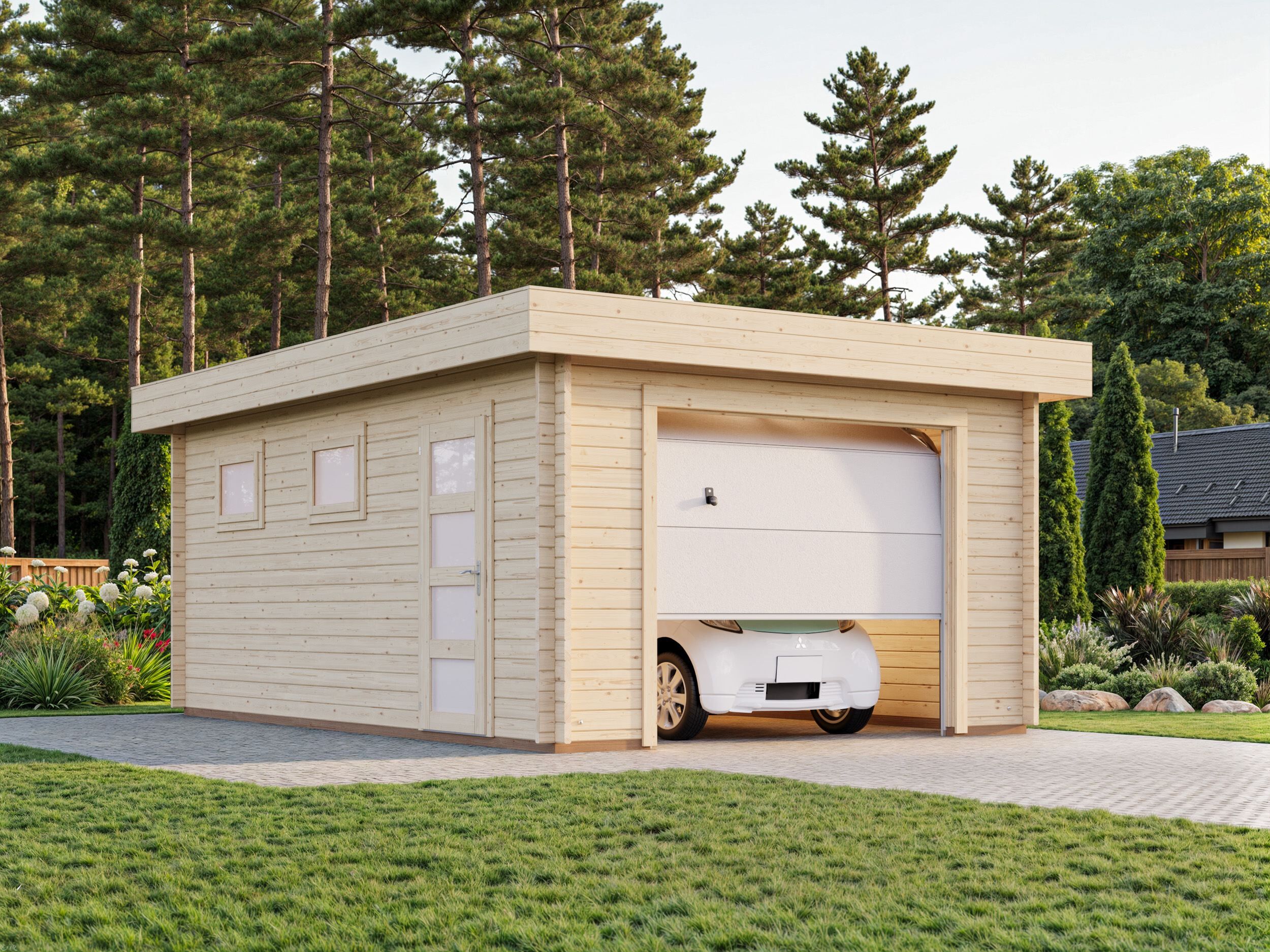 Flachdach Holzgarage Rasmus 19,0 m² mit Sektionaltor