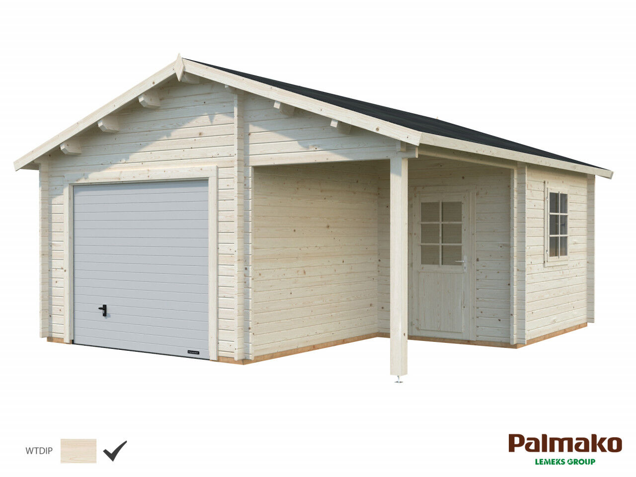 Palmako Holzgarage Roger 21,9+5,2 m² mit Sektionaltor