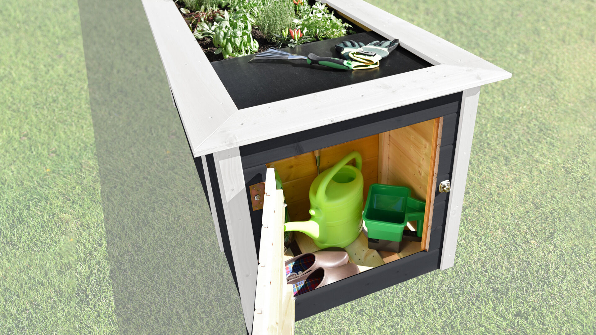 weka Profi-Hochbeet 669, anthrazit/weiss, 21 mm, mit Ablagefläche und Abstellraum