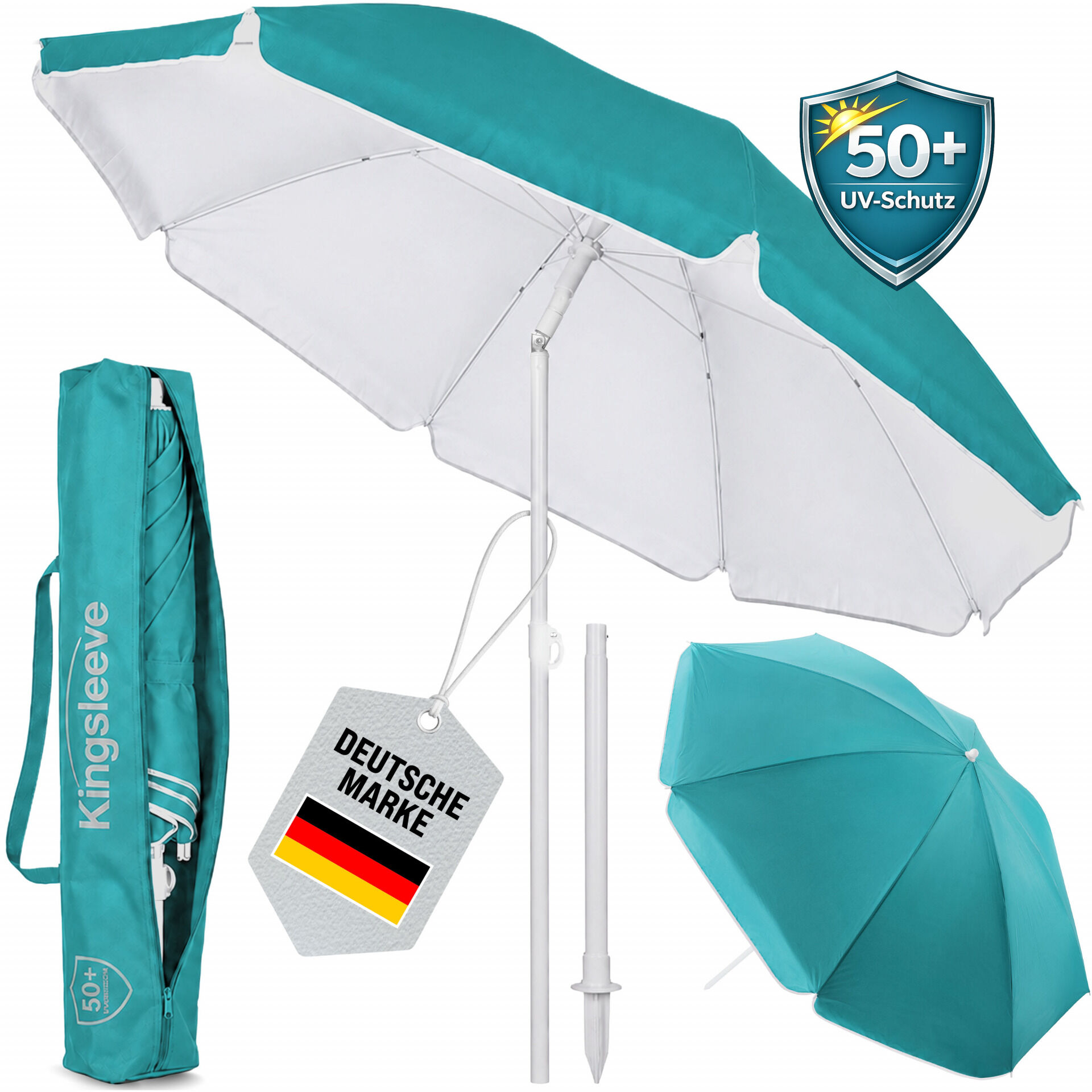 Sonnenschirm Crete Türkis 200cm UV-Schutz 50+ Neigefunktion
