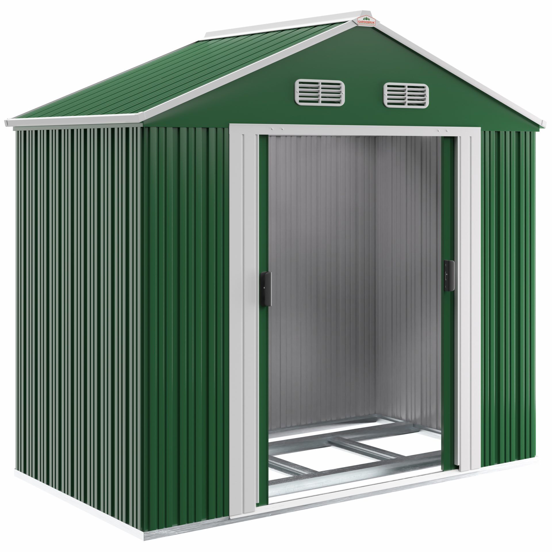Geräteschuppen Grün 200x135x190 verzinkter Bodenkranz 4 Haken